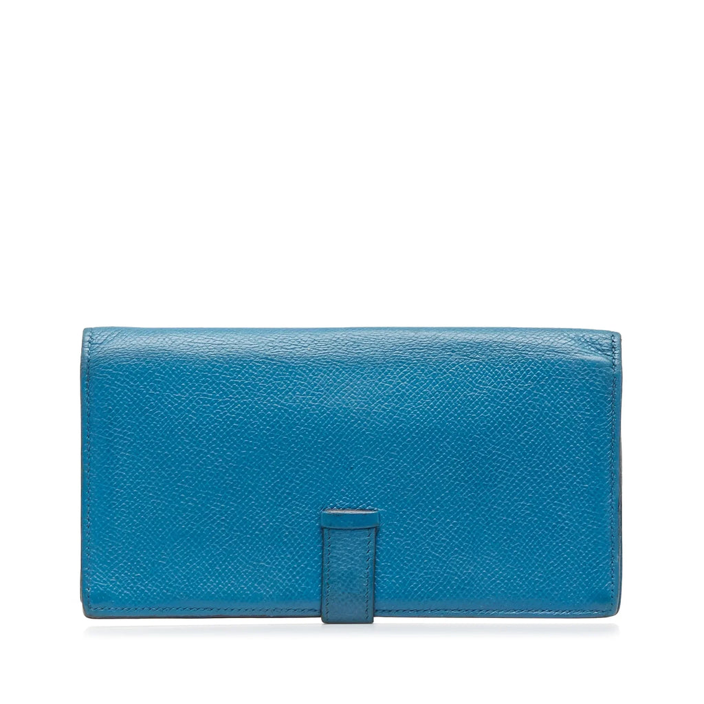 Pre-Owned Authenticated Hermès Epsom Bearn Wallet Calf Leather Blue Long Wallets Unisex (Fair)