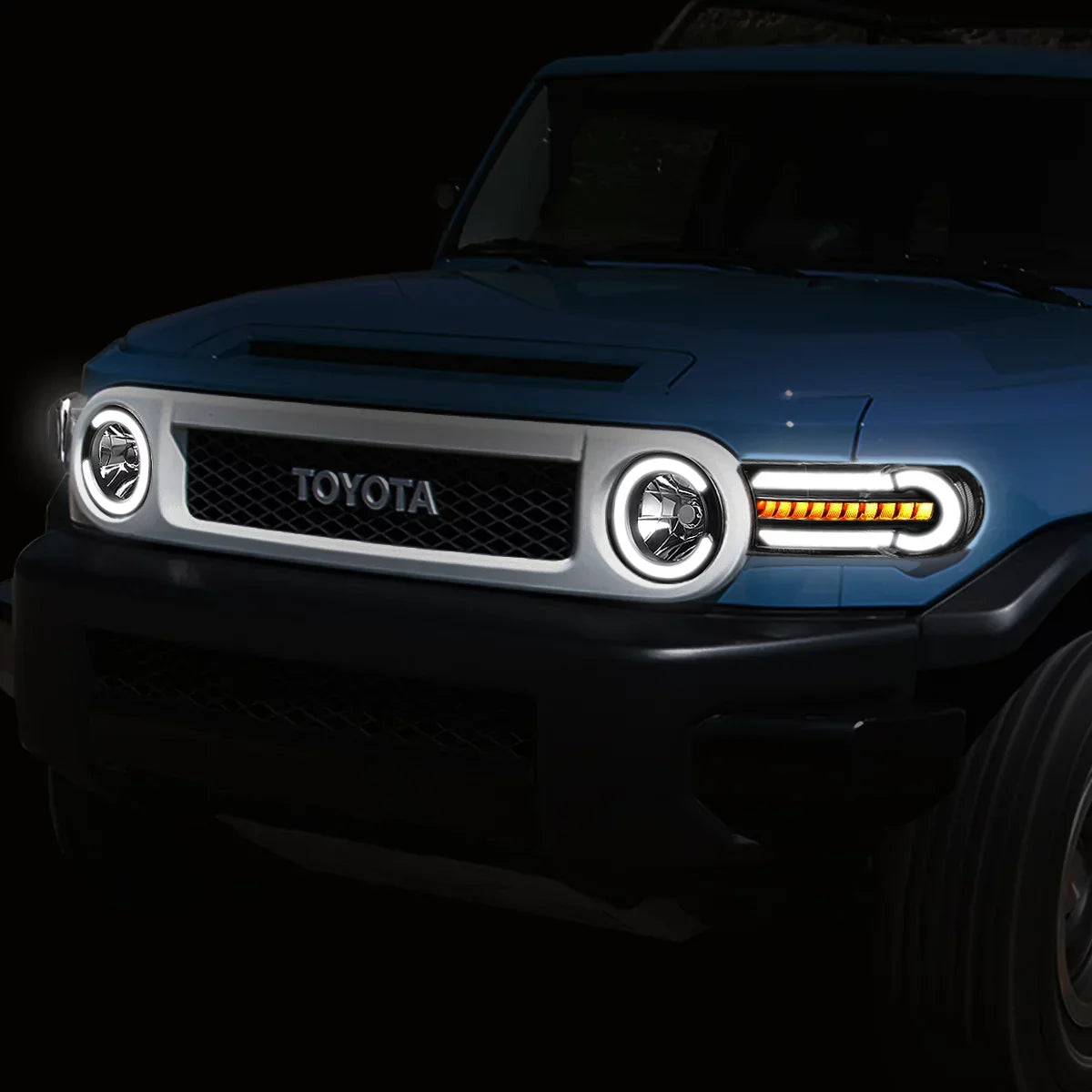 DNA Motoring HL-LB-FJC07-BK-CL1 For 2007 to 2014 Toyota FJ Cruiser Pair LED DRL+Sequential Turn Signal Front Bumper Headlight Corner Lamps Black/Clear 08 09 10 11 12 13