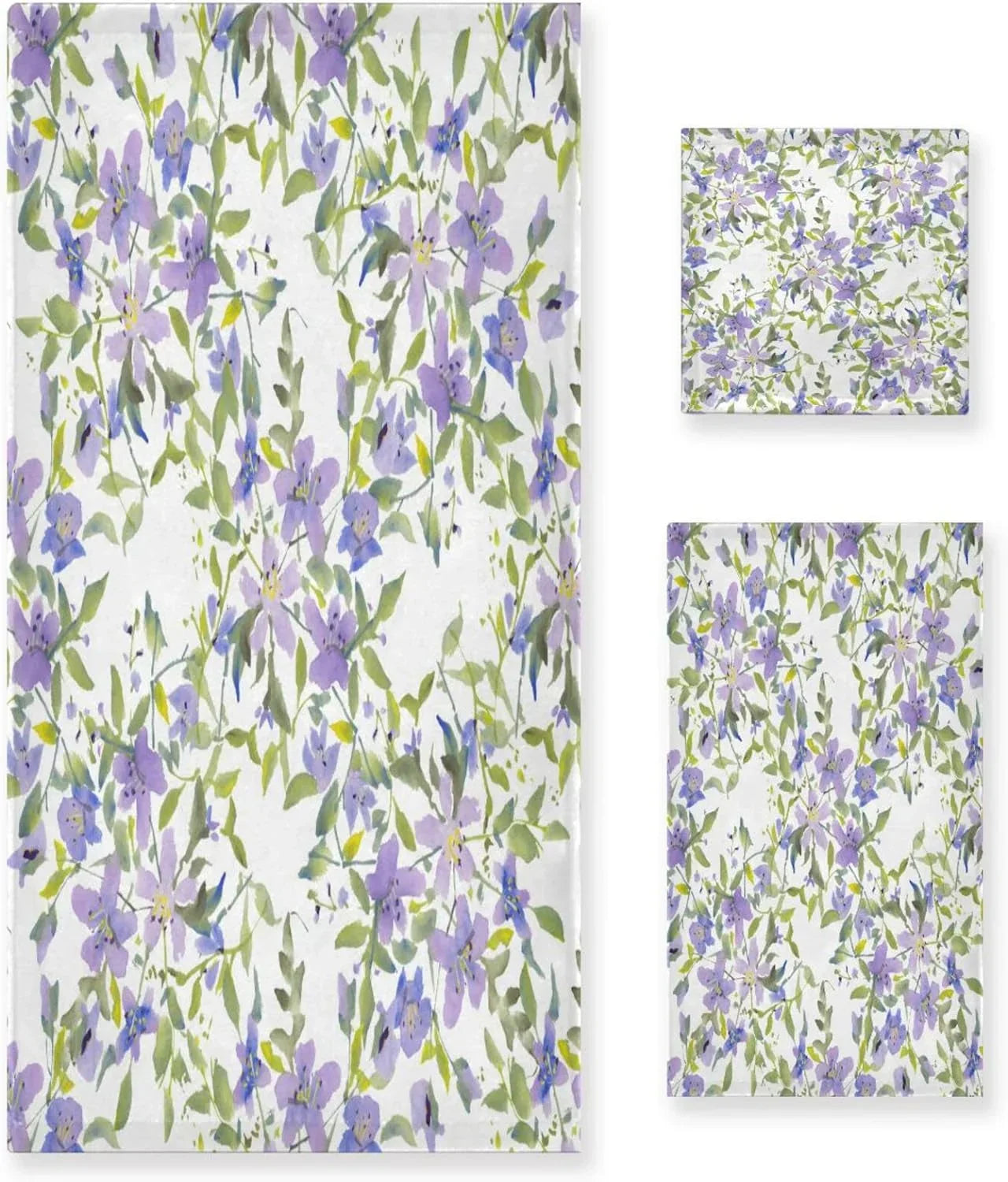 Wellsay Purple Flowers Bath Towel Set of 3, Highly Absorbent & Soft Bathroom Towels Set Quick Dry Towels Set for Bathroom Spa Beach (1 Bath Towels, 1 Hand Towel, 1 Washcloth)