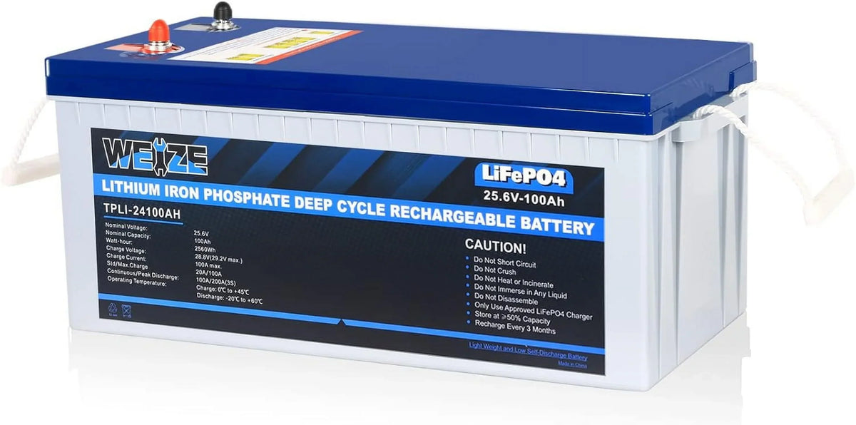 1Autodepot 24V 100AH LiFePO4 Lithium Battery, Built-in 100A Smart BMS, Up to 8000 Cycles, Perfect for Solar System, RV, Camping, Marine, Off Grid Applications