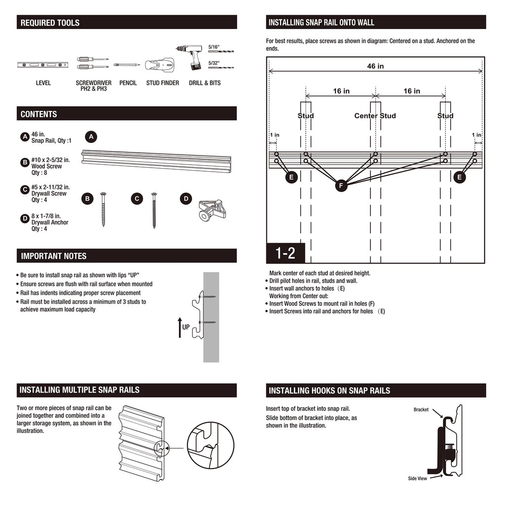 Hyper Tough 12-Piece Quick-Release Snap Rail Kit Garage Organizer System