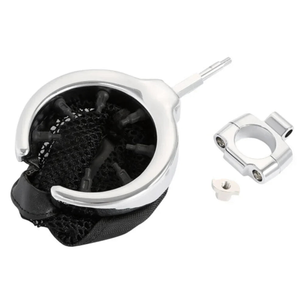 Teledu Universal Motorcycle Handlebar Cup Holder Metal Drink W/ Mesh Basket For Harley
