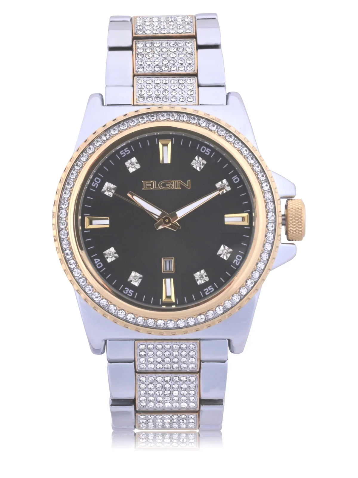 Elgin Adult Male Watch and Bracelet Set with Alloy Case and Stones in Silver and Gold (FG180015ST)