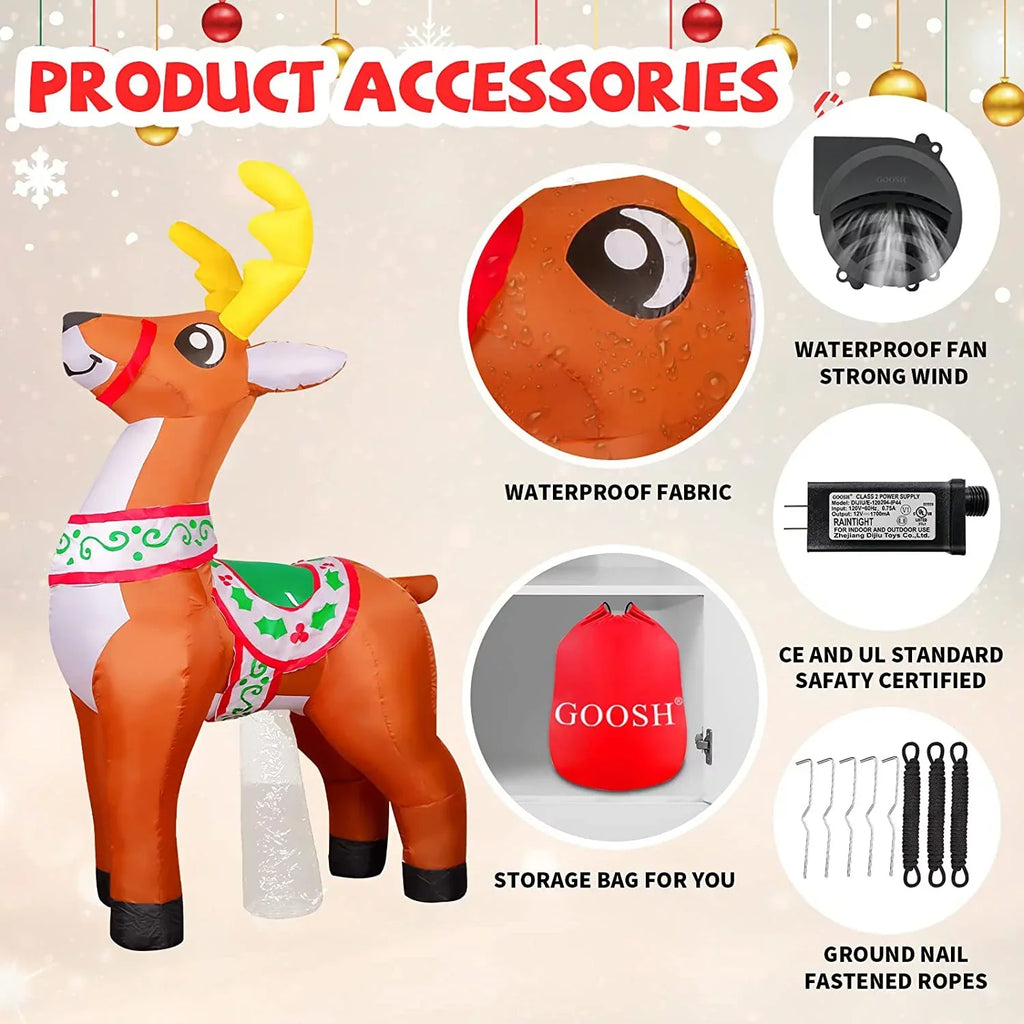 GOOSH Christmas Inflatables 5.7 FT Reindeer Christmas Inflatable, Reindeer Inflatables Outdoor Decorations Reindeer Blow Up with LED Lights, Christmas Inflatable Decorations Clearance for Xmas/Holiday