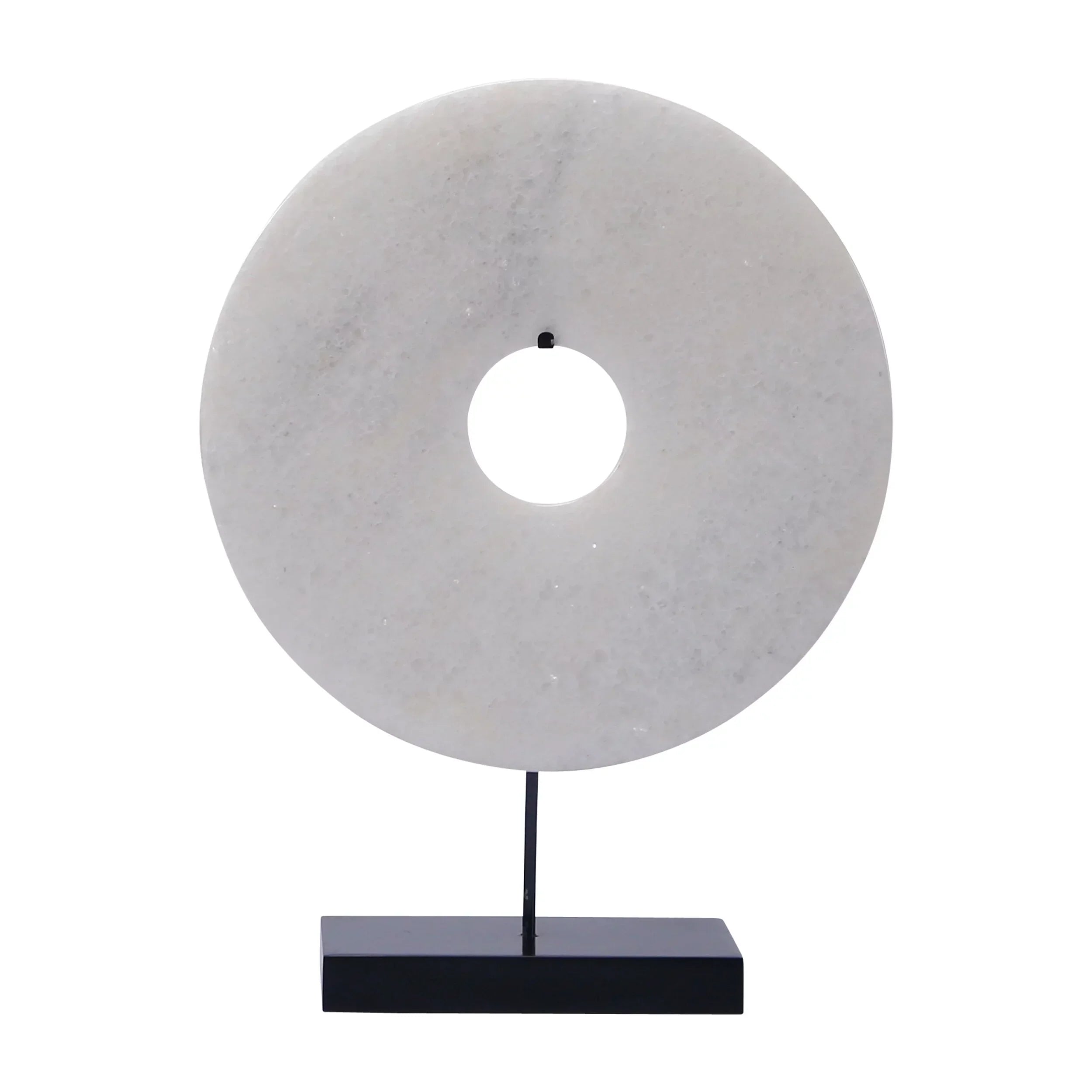 Artissance  Jade Disk Statue With Base, 16 Inch Tall, White - 16 inch