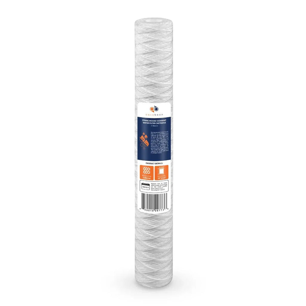 Aquaboon 1 Micron 20" x 2.5" String Wound Sediment Water Filter Cartridge | Universal Replacement for Any 20 inch RO Unit | Compatible with 101-230, PD-5-20, AP110-2C, P5-20, CFS124-C20, 4-Pack