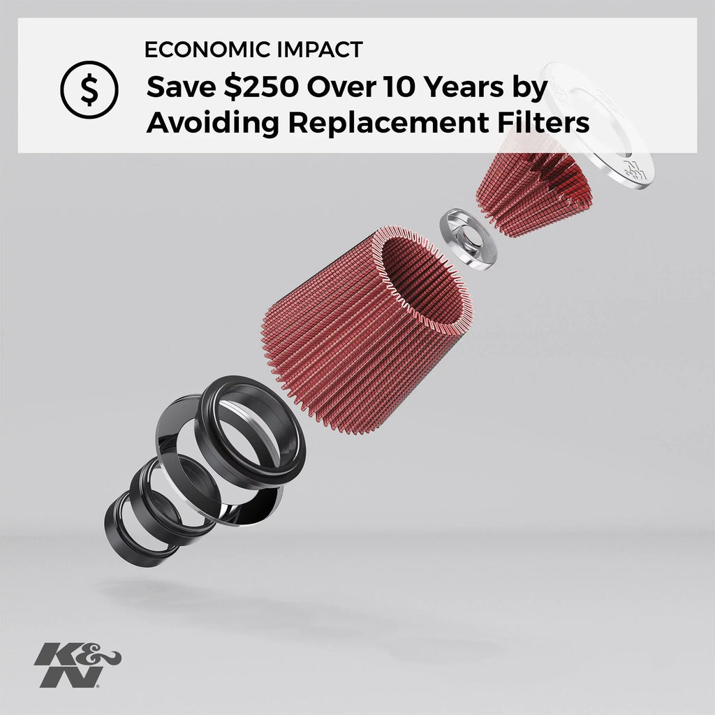 K&N Universal Clamp-On Air Filter: High Performance, Premium, Washable, Replacement Filter: Flange Diameter: 4 In, Filter Height: 8 In, Flange Length: 1.75 In, Shape: Round Tapered, RU-1027