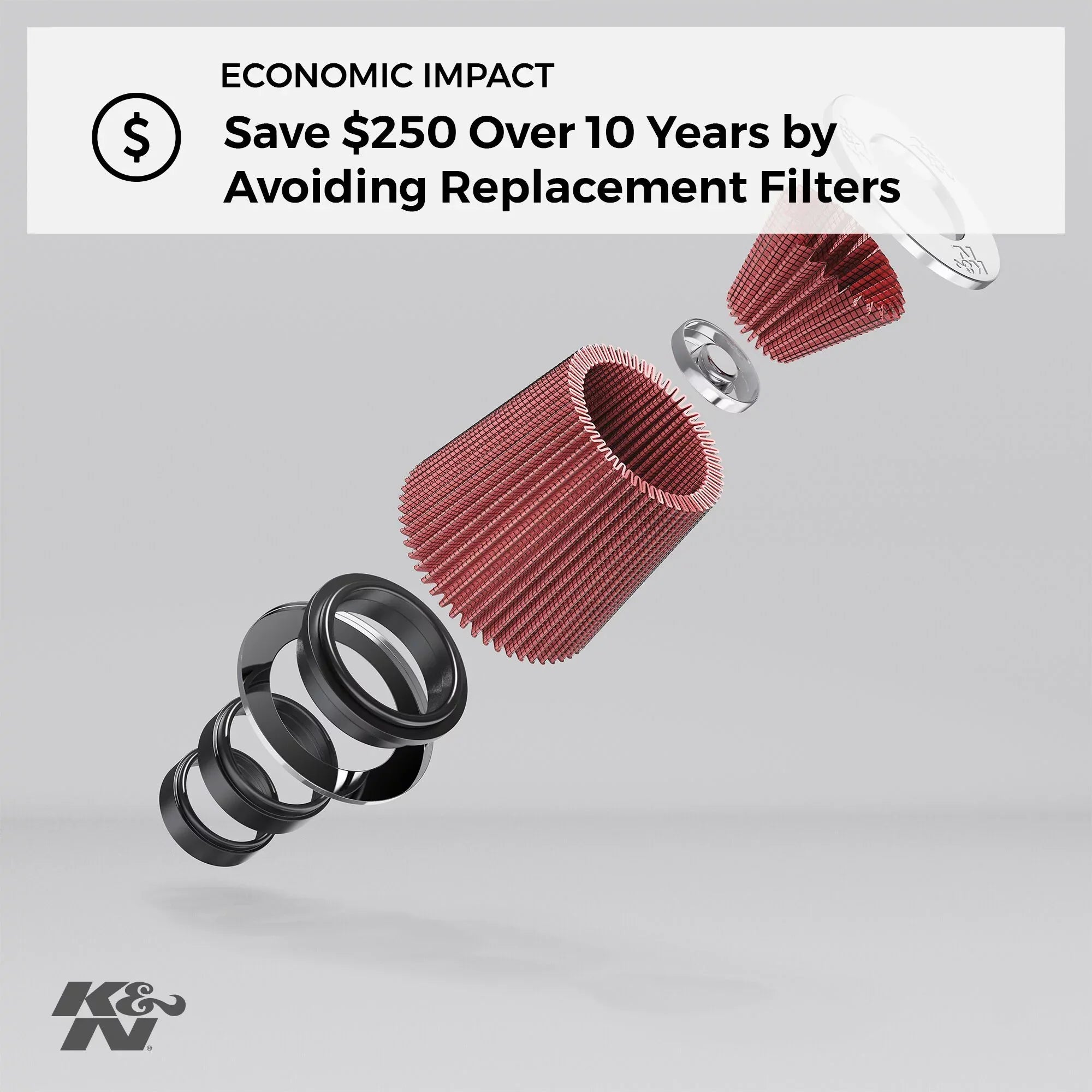 K&N Universal Clamp-On Air Filter: High Performance, Premium, Washable, Replacement Filter: Flange Diameter: 4 In, Filter Height: 8 In, Flange Length: 1.75 In, Shape: Round Tapered, RU-1027