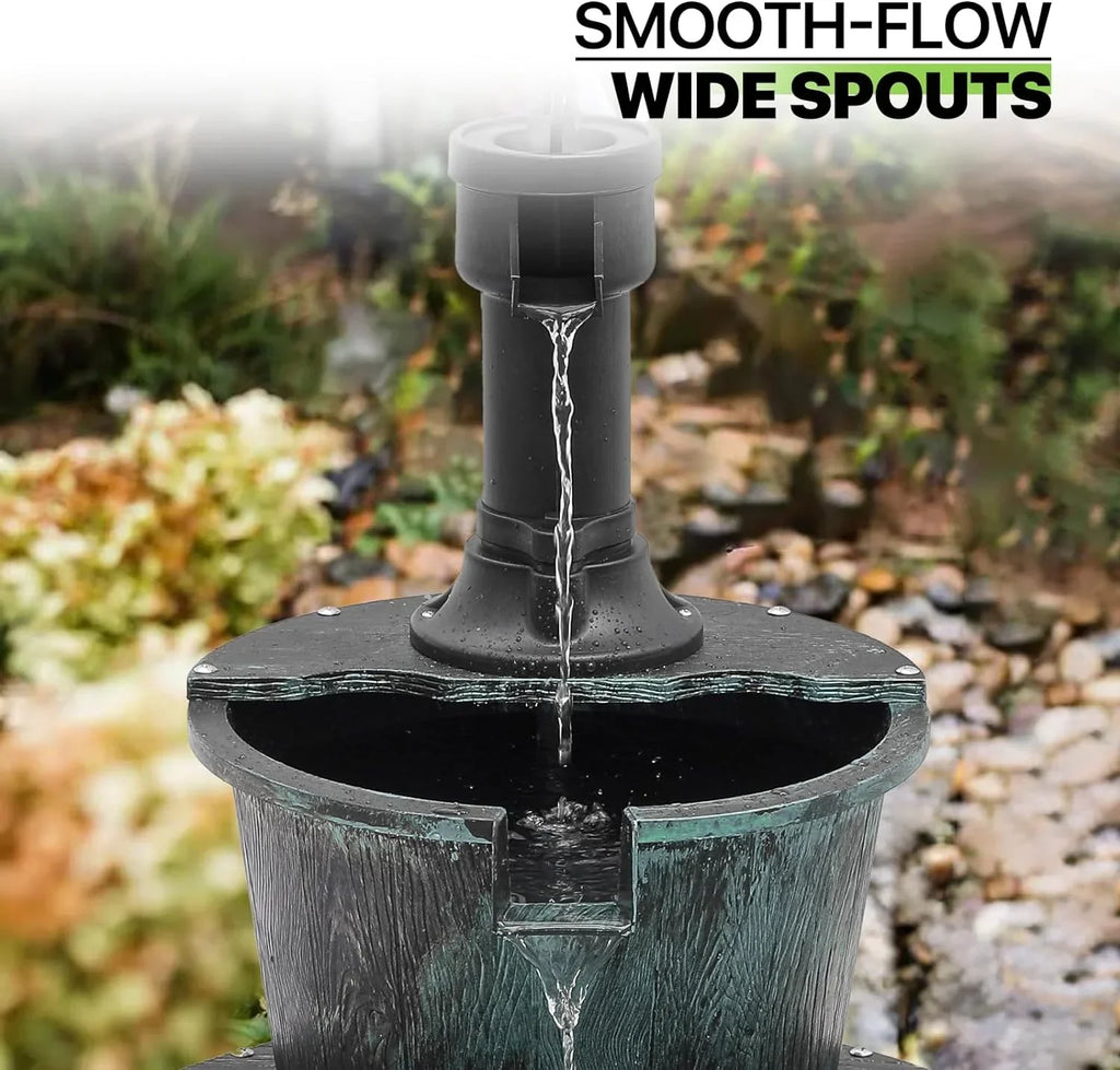 2-Tier Outdoor Water Fountain Freestanding Rustic Cascading Waterfall Fountain With Electric Pump For Garden Patio Backyard Porch Decor, Teal Blue