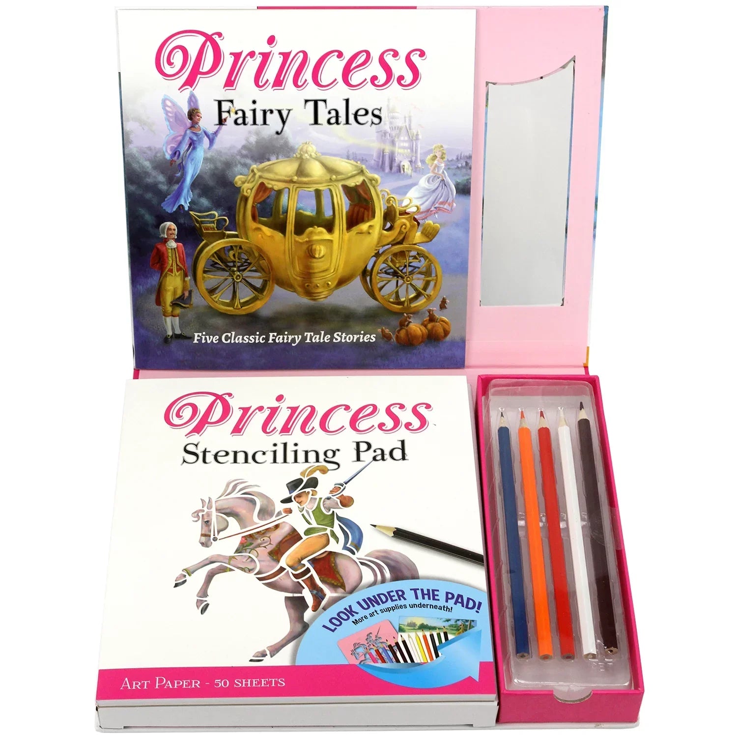 Spicebox Children's Art Kits Imagine It Princess Stencil Stories, 5 Fairytale Scenes To Recreate, Drawing Stencil Art And Activity Kit For Kids