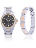 Elgin Adult Male Watch and Bracelet Set with Alloy Case and Stones in Silver and Gold (FG180015ST)