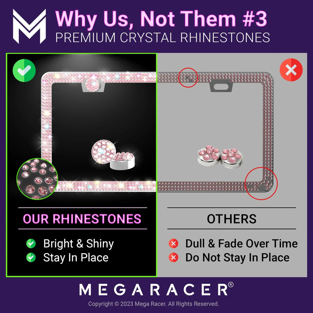 Mega Racer Mazda CX-50 Bling License Plate Frames Diamond Pink Rhinestones, 2 Holes with Mounting Screws, Mazda CX-50 2023 23 Sparkly Car License Plate Frame
