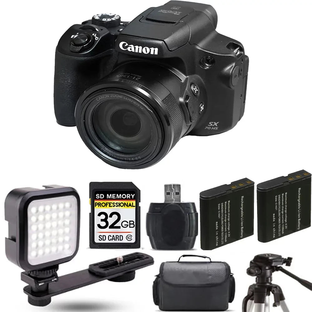 Canon PowerShot SX70 HS Digital Camera+ Extra Battery + LED - 32GB Kit