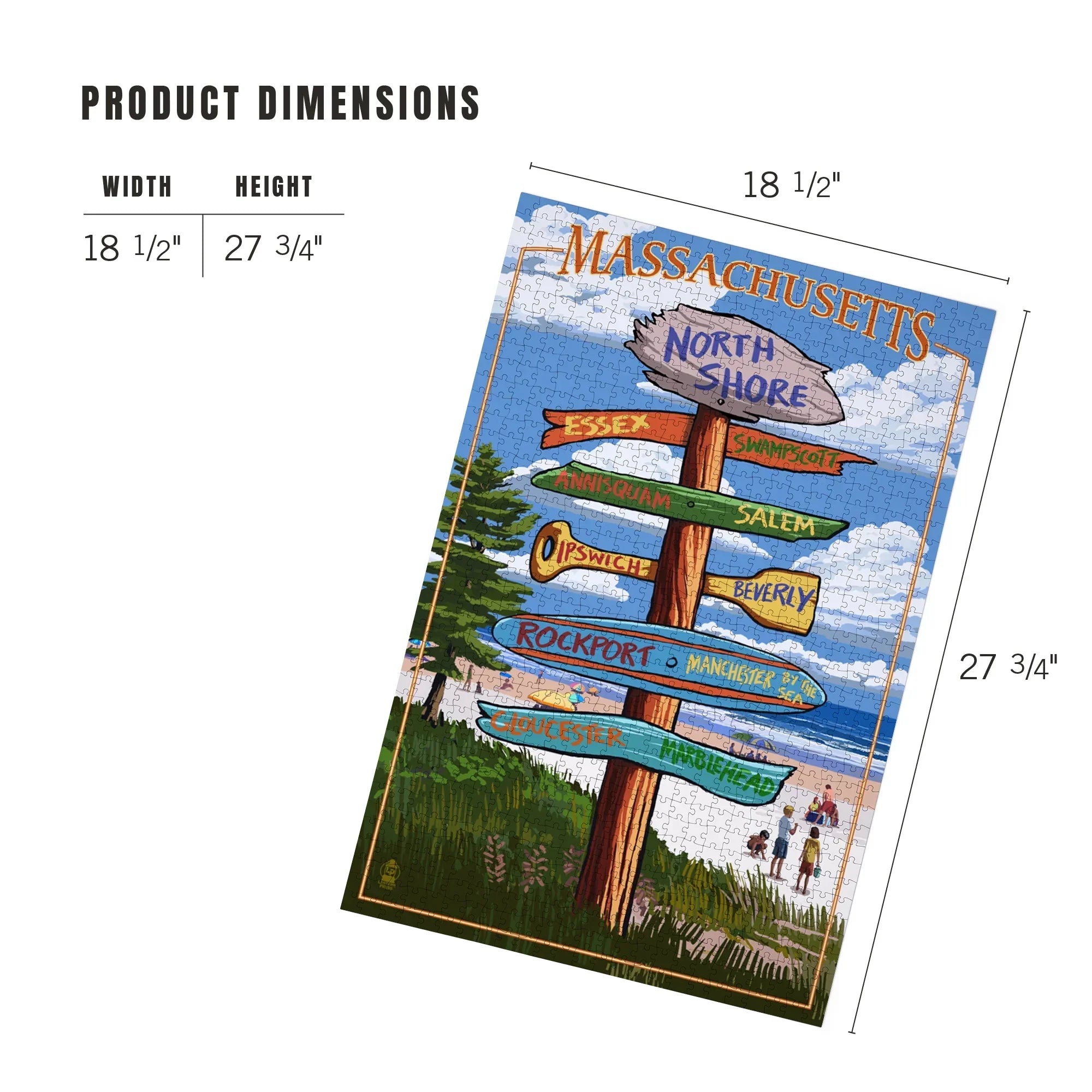 Lantern Press 1000 Piece Jigsaw Puzzle, North Shore, Massachusetts, Destinations Sign