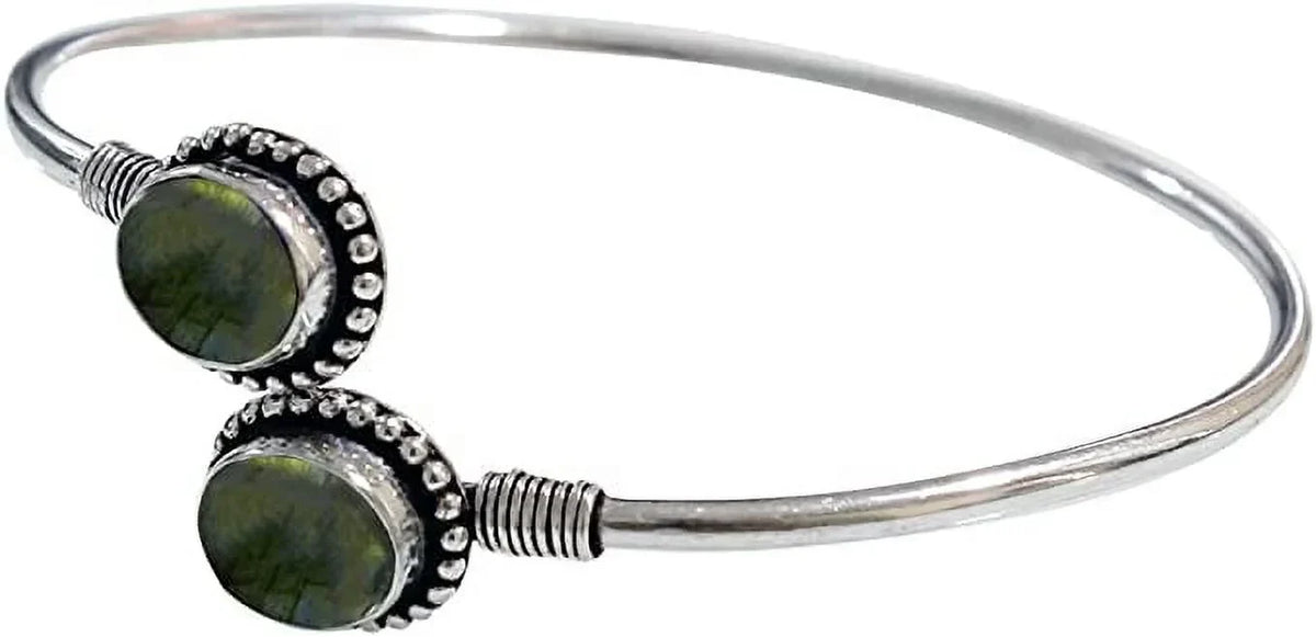 Handmade Cuff Bracelet For Women, Bohemian Tribal Design Silver Plated Natural labradorite Gemstone Modern Designer Fashion Bracelet, Party Boho Jewellery