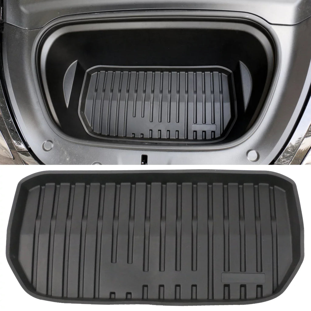 Ikon Motorsports Trunk Mats Cargo Liner Compatible with 2020-2023 Tesla Model Y Black Injection TPE All Weather Waterproof Anti-Slip Frunk Trunk Under Cargo Storage Liner Mat Interior Accessories