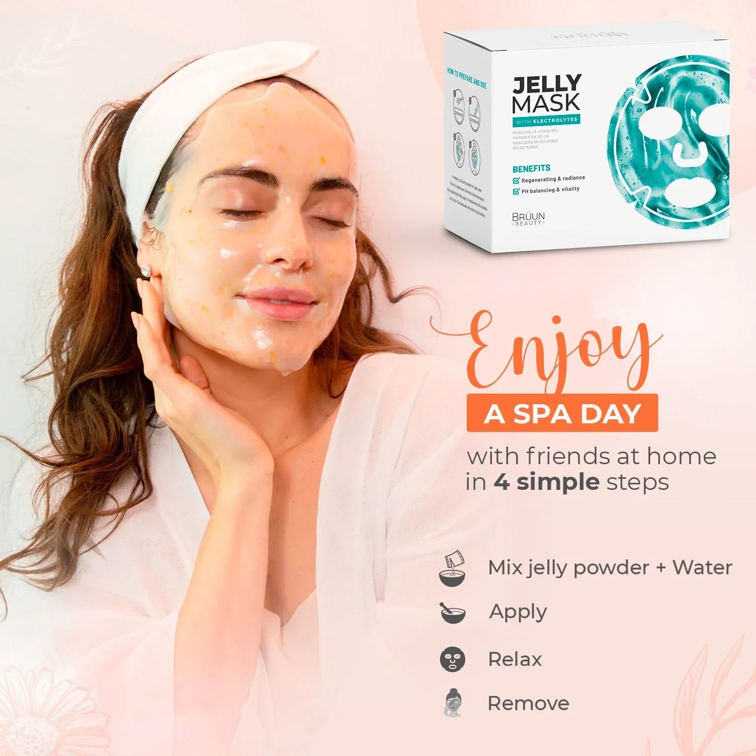BRÜUN Peel-Off Jelly Mask Premium Modeling "Rubber Mask" Spa Set - 10 Treatments (24k Gold, Lavender, Kiwi, Peppermint, Egyptian Rose, Matcha, Chamomile, Tea tree, Jazmine)
