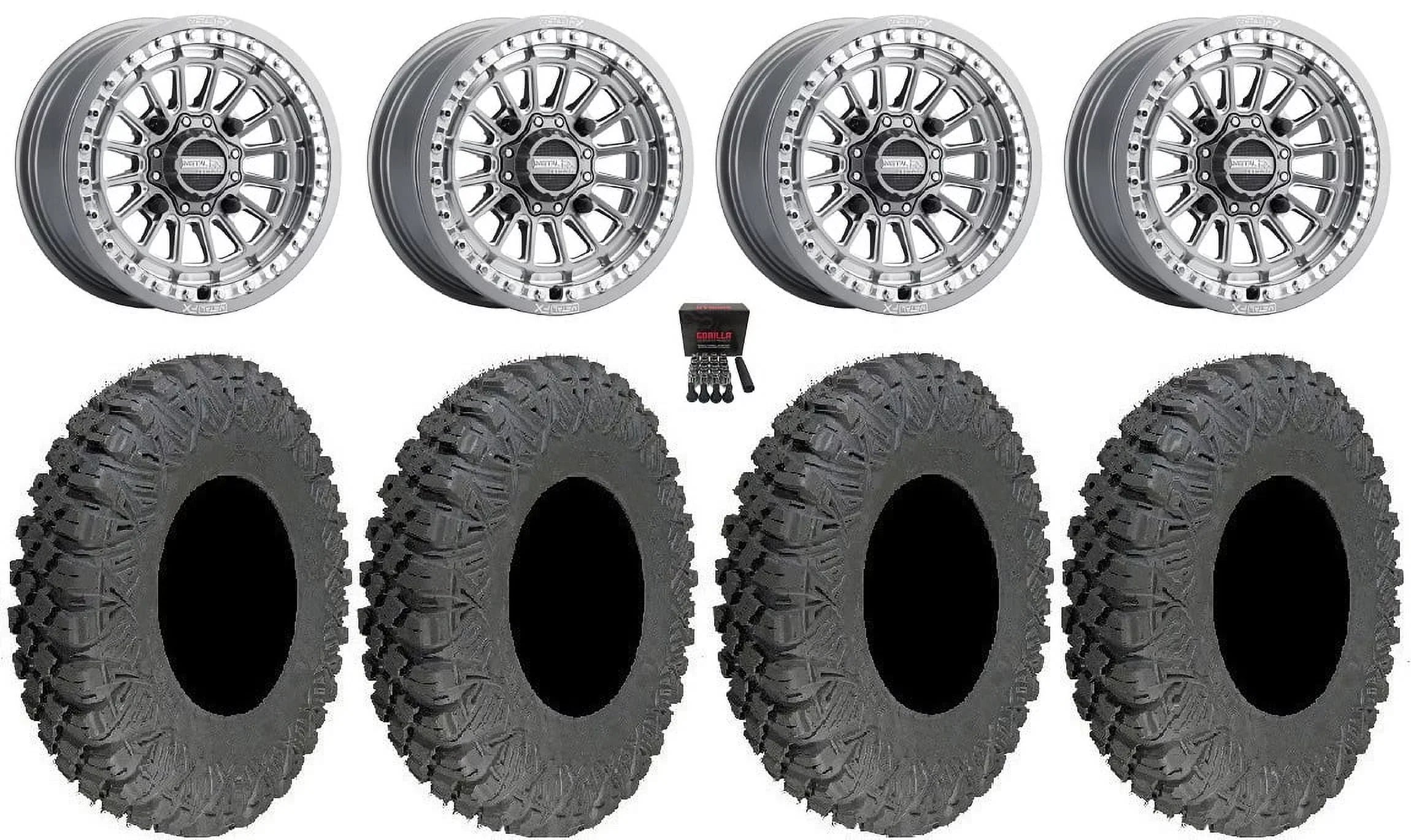 MetalFX Delta Bdlk CC 15" Wheels Gm 33" Race Soft Tires Can-Am Maverick X3 / Honda Pioneer 1000 / Talon