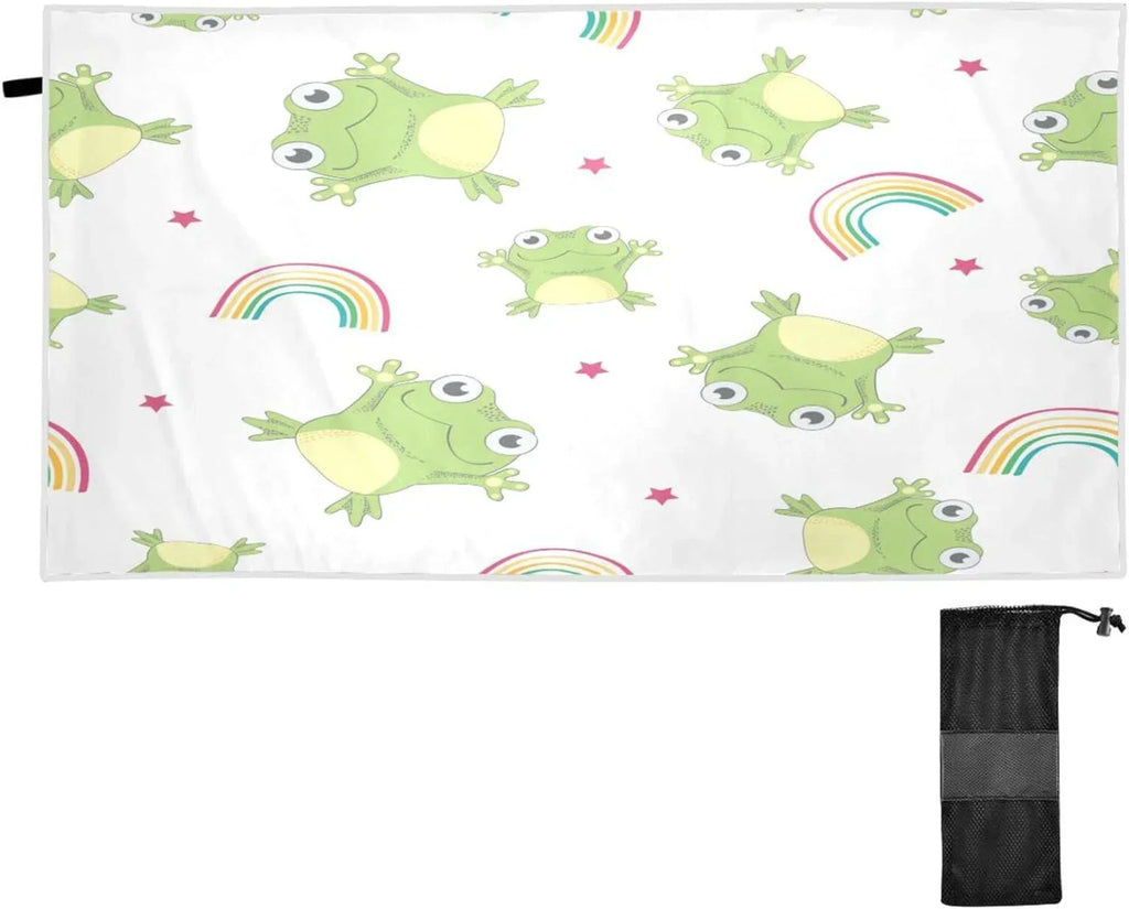 Bestwell Cartoon Frogs Beach Towel Oversized Towel Blanket, Thin Lightweight Microfiber Sand Free Quick Dry Towel, 31”X71” Multipurpose Pool Bath Yoga Swim Shower Towel