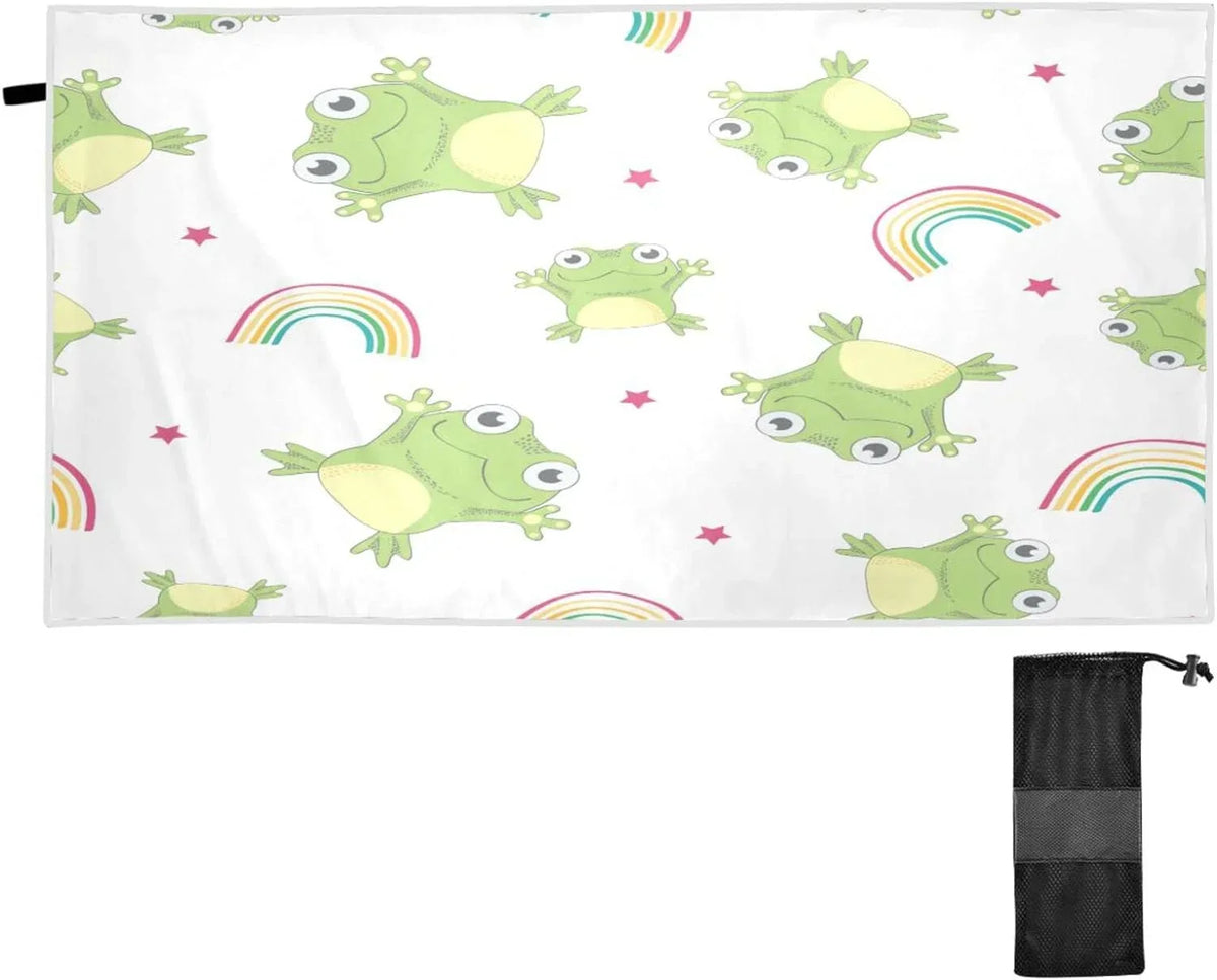 Bestwell Cartoon Frogs Beach Towel Oversized Towel Blanket, Thin Lightweight Microfiber Sand Free Quick Dry Towel, 31”X71” Multipurpose Pool Bath Yoga Swim Shower Towel