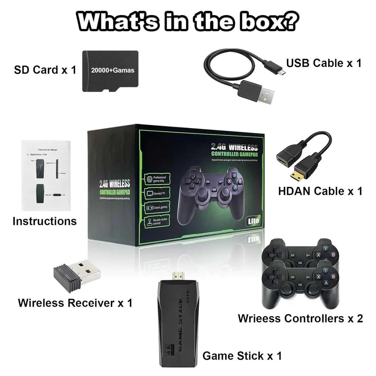 Retro Game Stick with Built-in 9 Emulators, Retro Gaming Console with 20,000+ Games, HD Output and 2.4GHz Wireless Controller for TV Plug and Play - Revisit Classic Games