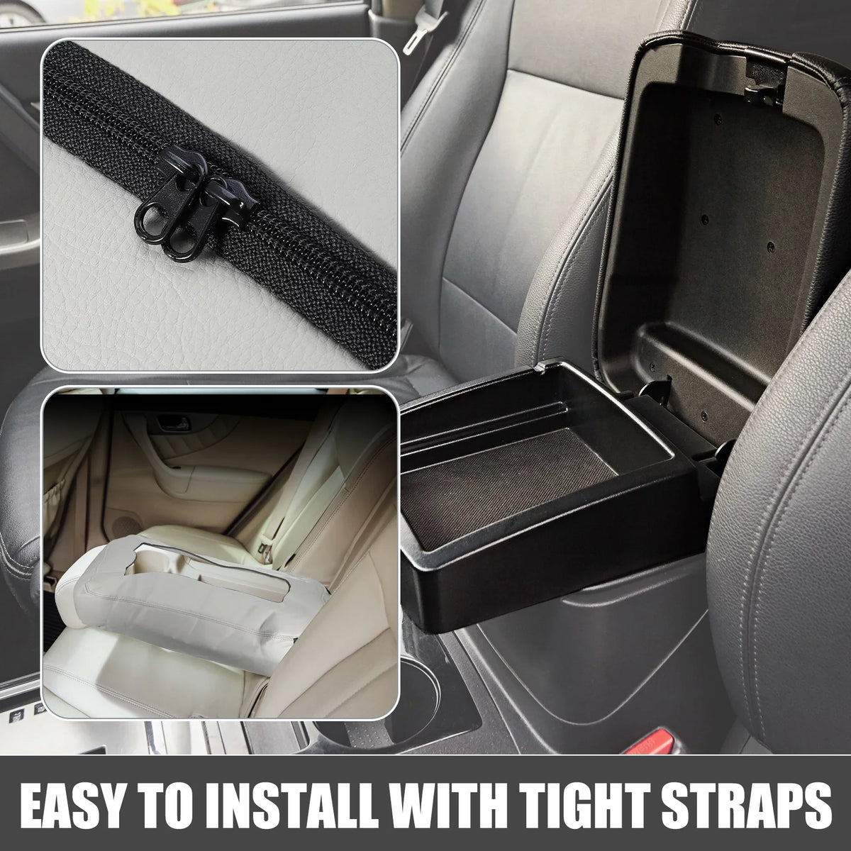 Center Console Cover Pad Waterproof for Chevy Silverado 1500 1500HD 2007-2014 Faux Leather Gray