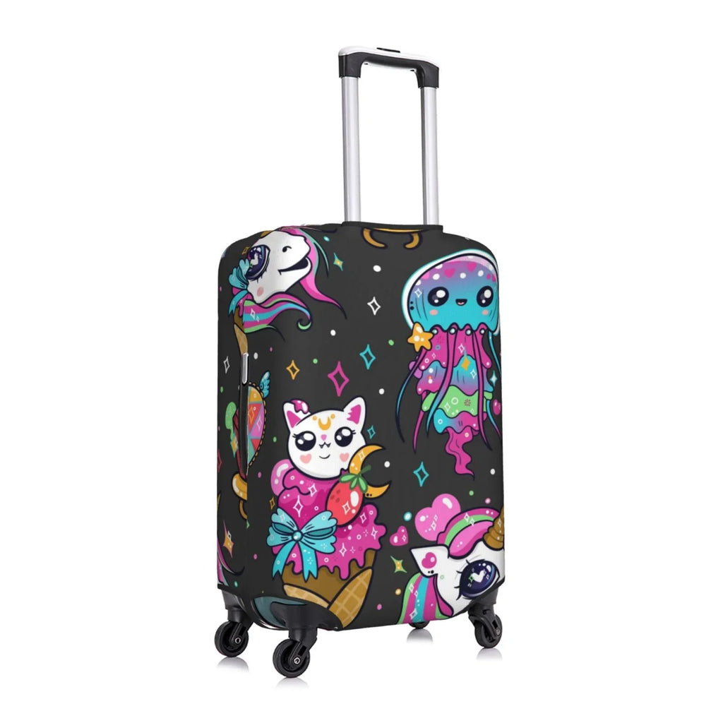 Fotbe Rainbow Unicorn And Cat Icecream Luggage Cover Protector,Suitcase Cover Protector Fit 18-32 Inch Luggage,Washable Protector Covers Dust And Stratch Resistance