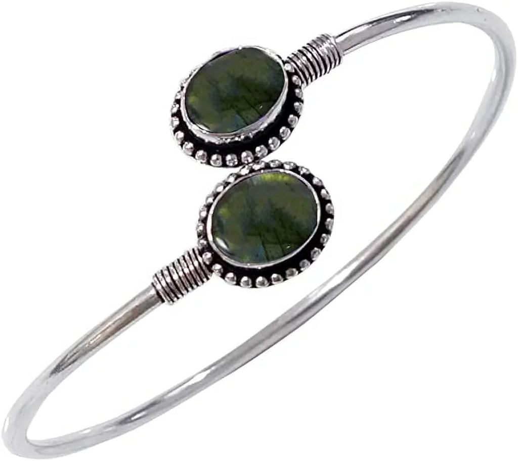 Handmade Cuff Bracelet For Women, Bohemian Tribal Design Silver Plated Natural labradorite Gemstone Modern Designer Fashion Bracelet, Party Boho Jewellery