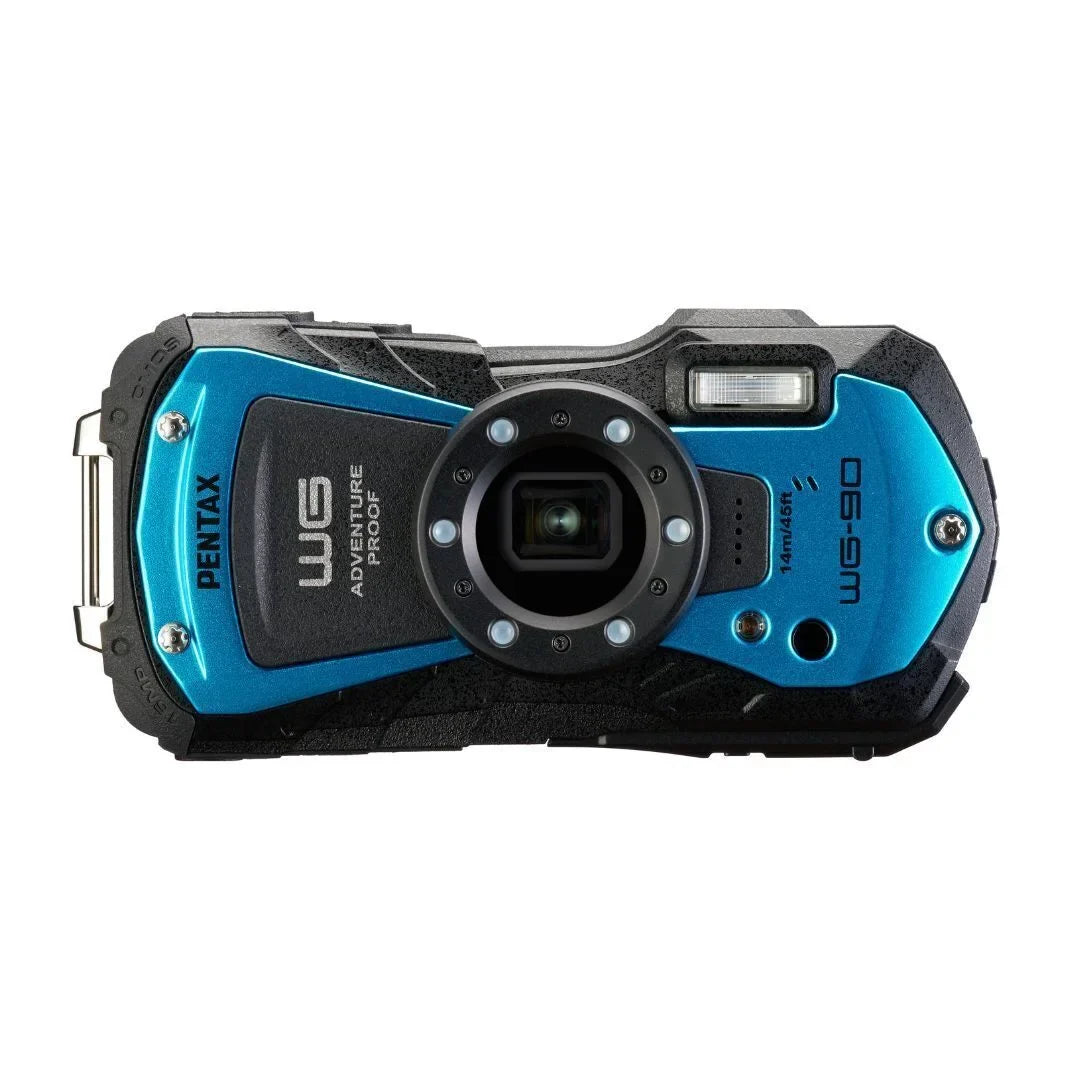 PENTAX WG-90 Compact Camera (Blue) Bundle with Accessory Cleaning Kit Bag and 64GB Memory Card