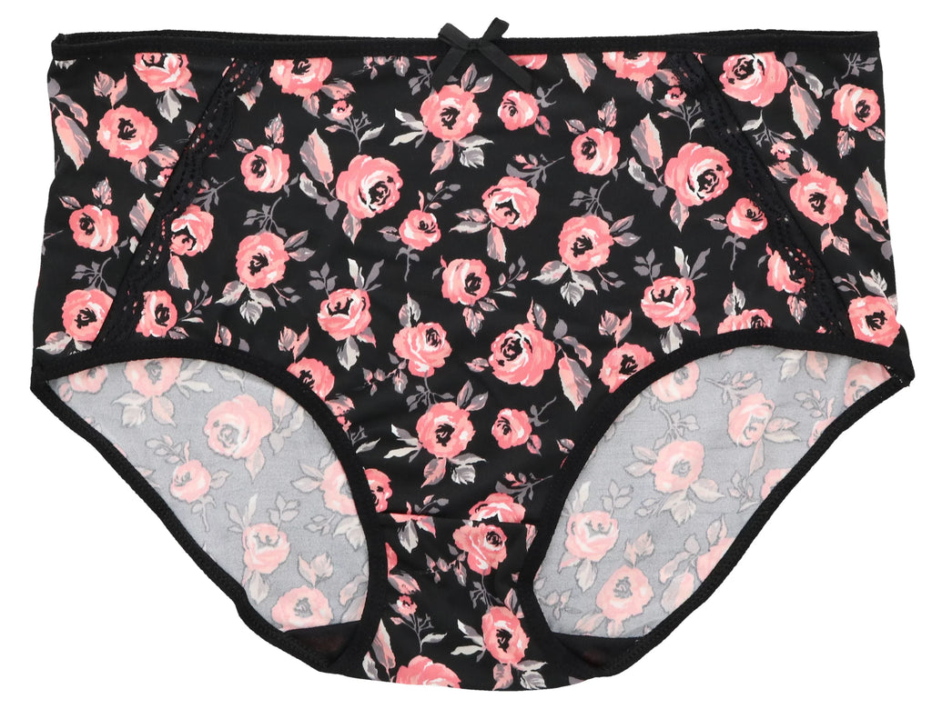 Delta Burke Intimates Women's Plus Size Sexy Classic High Rise Brief Panties (5Pr) (X-Large, Hot Pink Black Florals)
