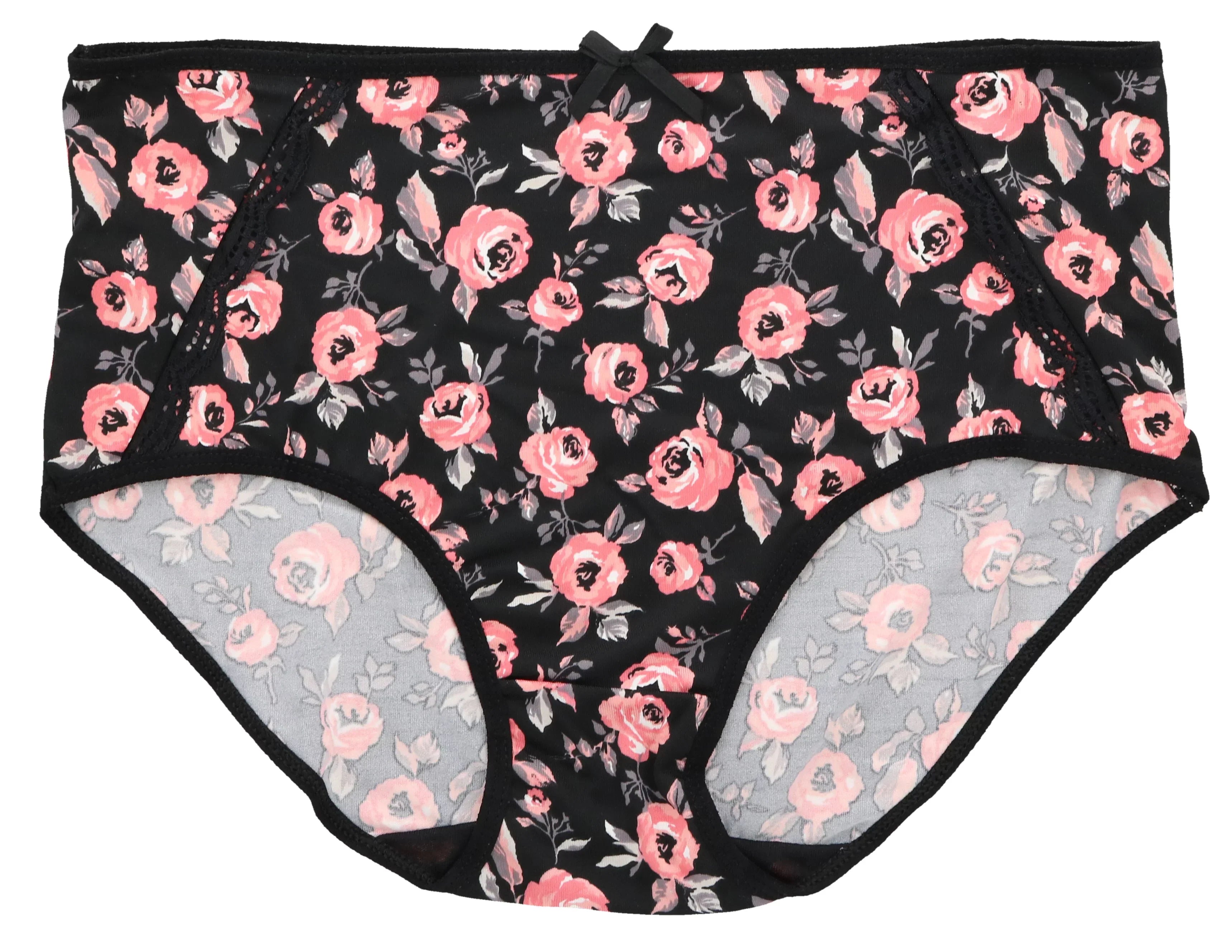 Delta Burke Intimates Women's Plus Size Sexy Classic High Rise Brief Panties (5Pr) (X-Large, Hot Pink Black Florals)