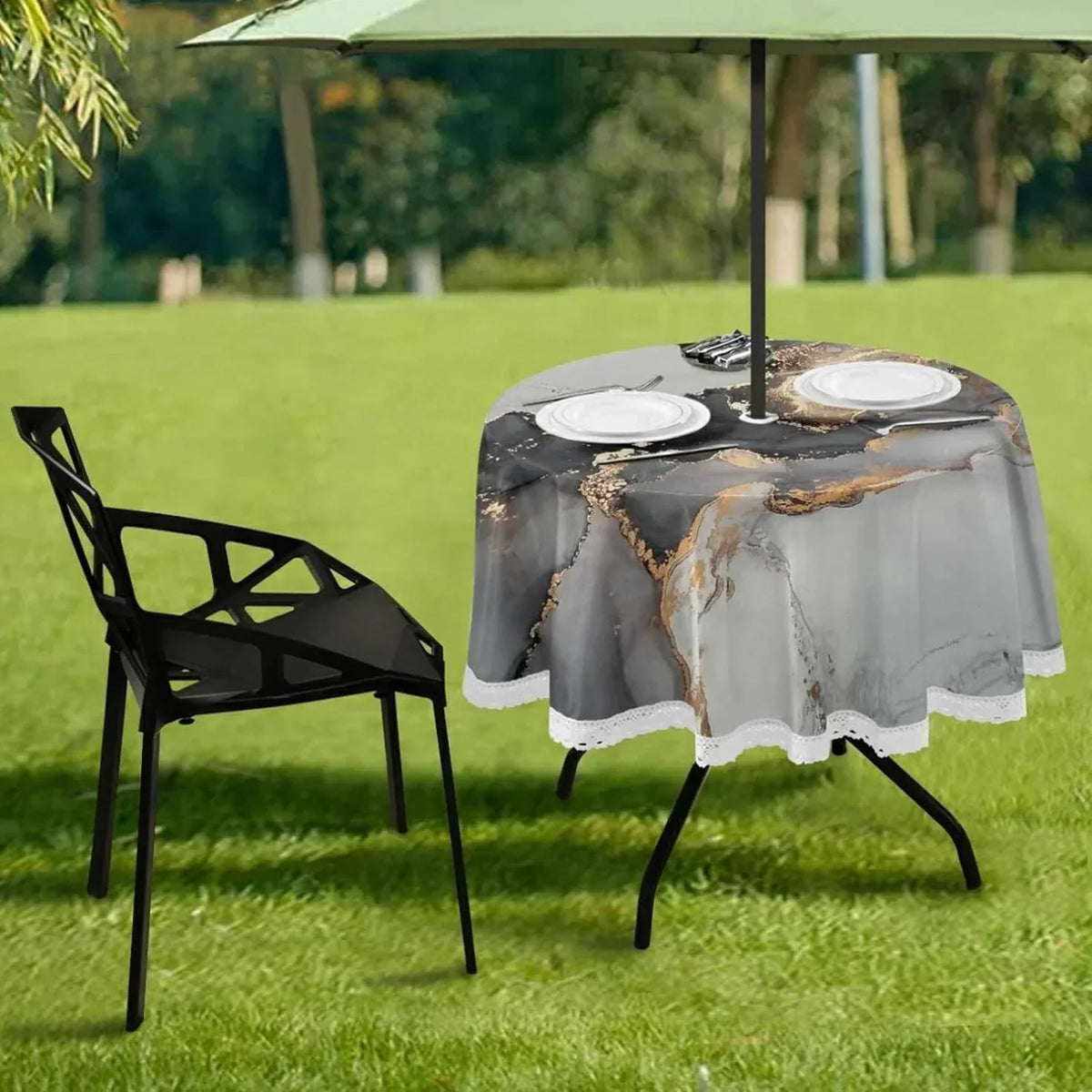 Dreamtimes 60" Natural Luxury Abstract Fluid Art Painting Round Tablecloth 60In,Waterproof Round Table Cloths with Umbrella Hole and Zipper,Party Patio Table Covers for Outdoor Backyard /BBQ/Picnic