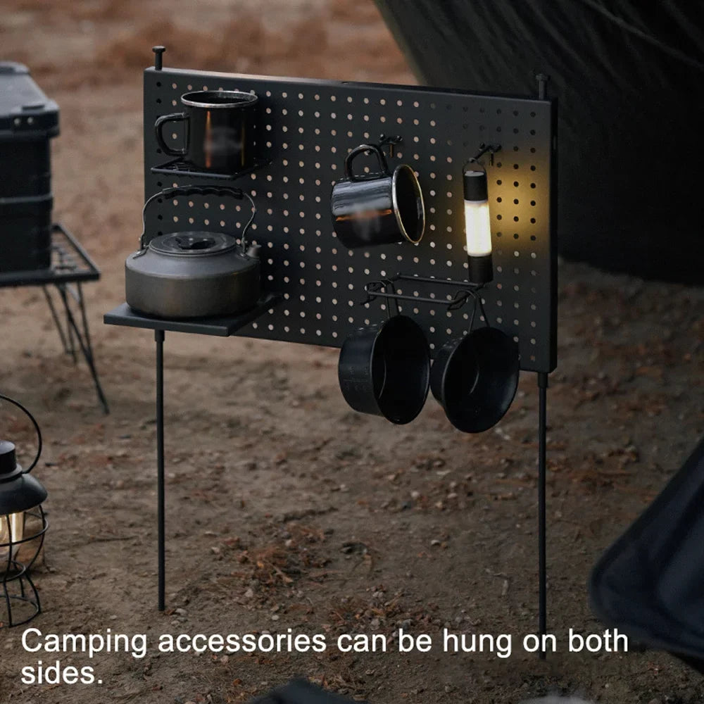 Radirus Camping BBQ Picnic Display Storage Rack, Multifunctional Portable Hole Board Shelf for Cups and Bowls