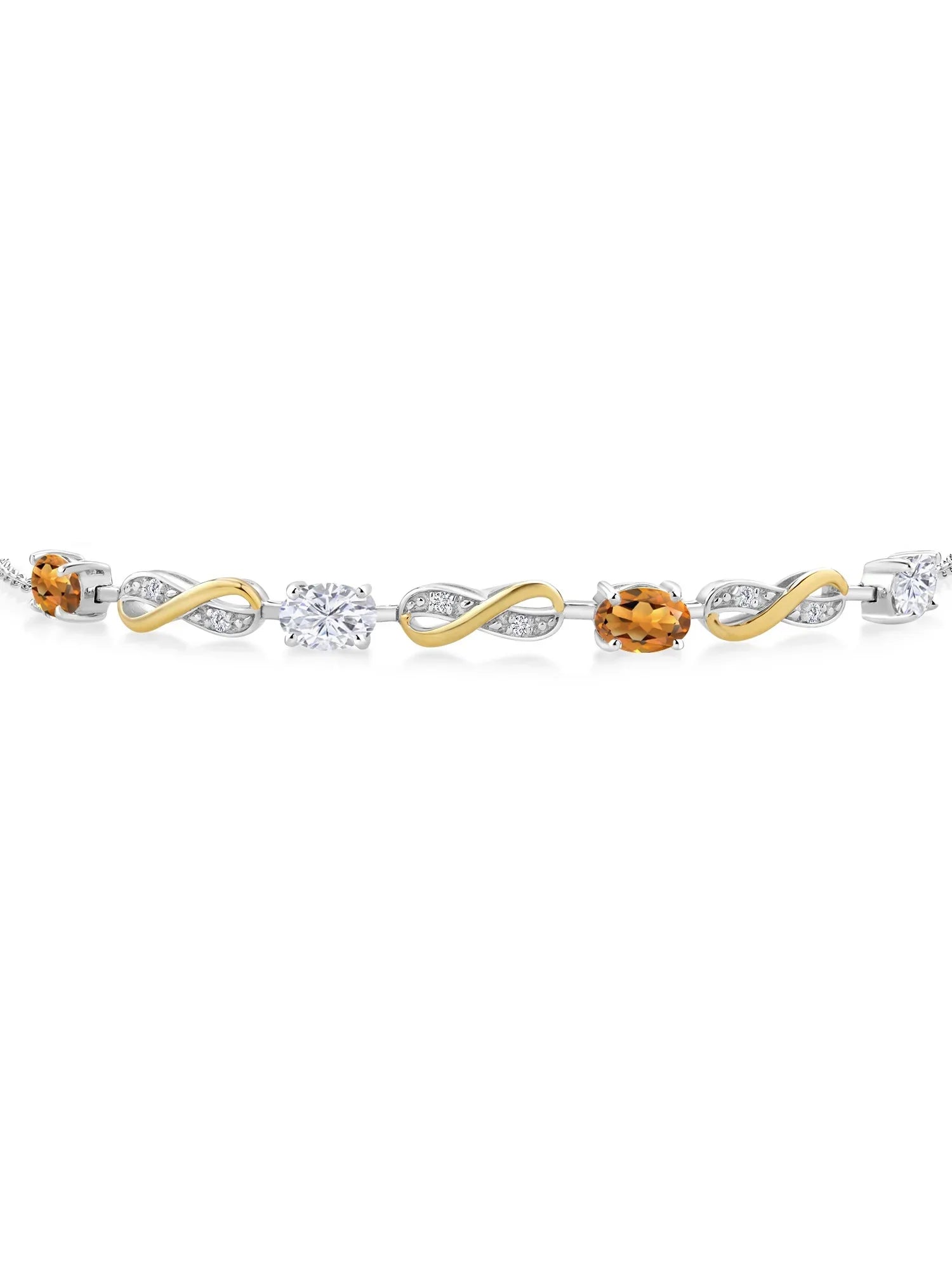 Gem Stone King 925 Silver and 10K Yellow Gold Lab Grown Diamond Infinity Bracelet For Women Mother's Mom Wife Girls Her Madeira Citrine Moissanite (1.85 Cttw, Fully Adjustable Up to 7.5 inch)