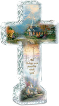 Kinkade Faceted Crystalline Cross With Chapel Art And Uplifting Message