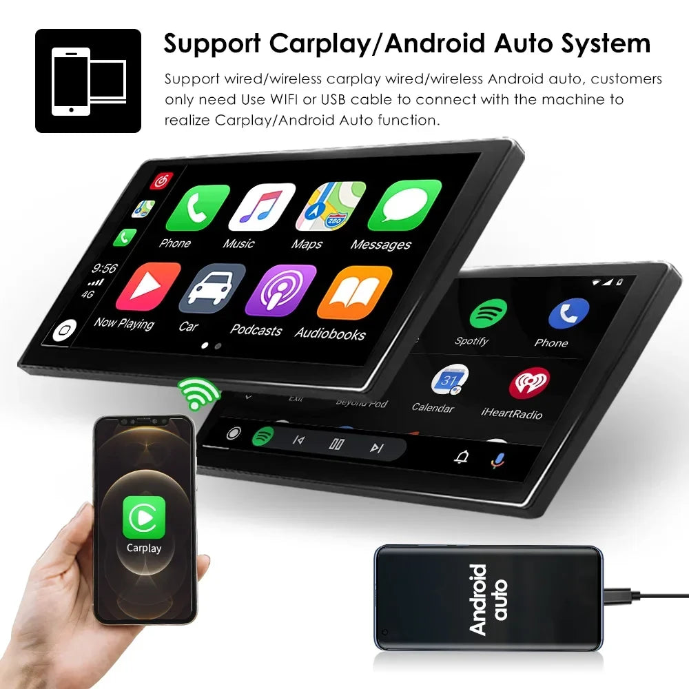 Hizpo Single 1 DIN Rotatable 10.1'' Android 10 Touch Screen With Apple Carplay& Android Auto Car Stereo Radio GPS Navigation Wifi Bluetooth