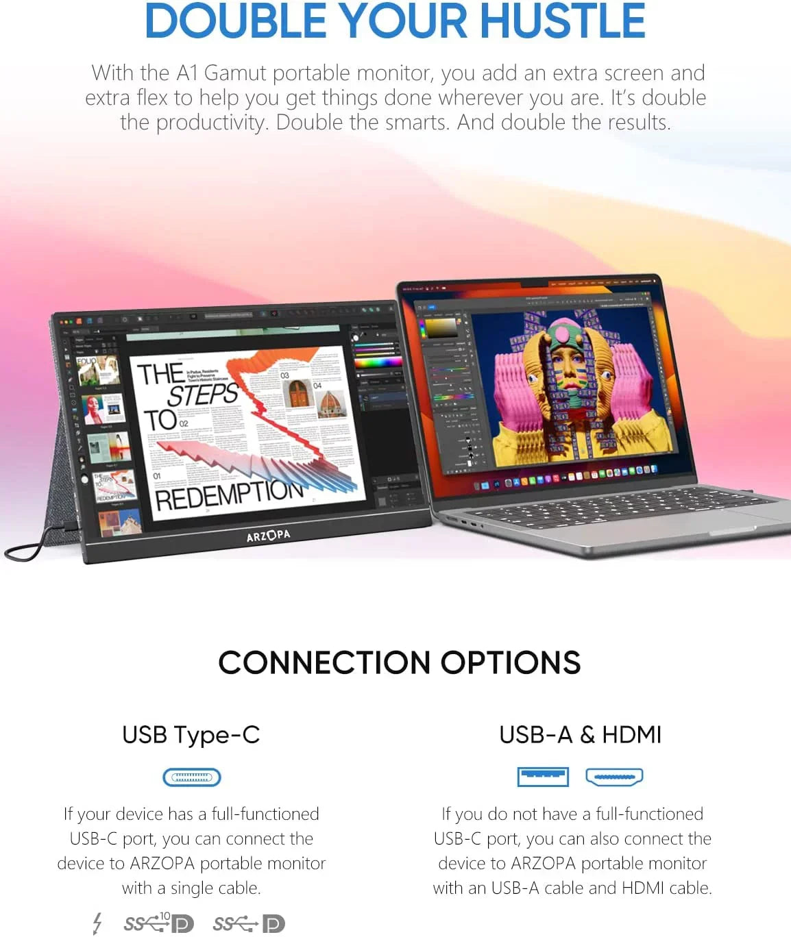 Arzopa Portable Monitor 15.6'' FHD 1080P Portable Laptop Monitor IPS Computer External Screen USB C HDMI Display - A1 GAMUT