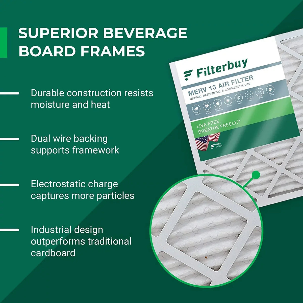 Filterbuy 16x20x2 MERV 13 Pleated HVAC AC Furnace Air Filters (2-Pack)