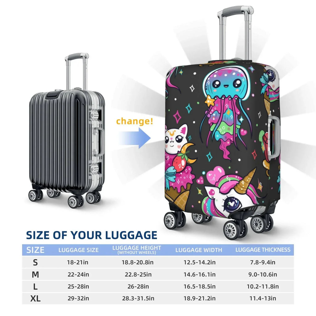 Fotbe Rainbow Unicorn And Cat Icecream Luggage Cover Protector,Suitcase Cover Protector Fit 18-32 Inch Luggage,Washable Protector Covers Dust And Stratch Resistance