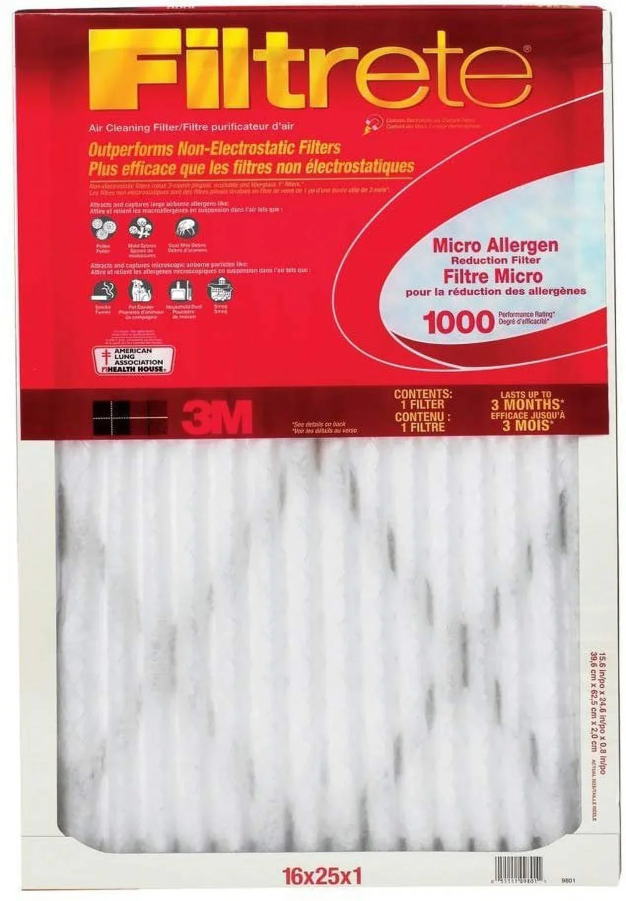 3M 9801DC-6 Allergen Defense Red Micro Or Micron Or Microfiber Air Furnace Filter - Quantity 6