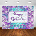 Mermaid Birthday Backdrop for Girl Under The Sea Bday Party Photography Background Glitter Purple Green Aqua