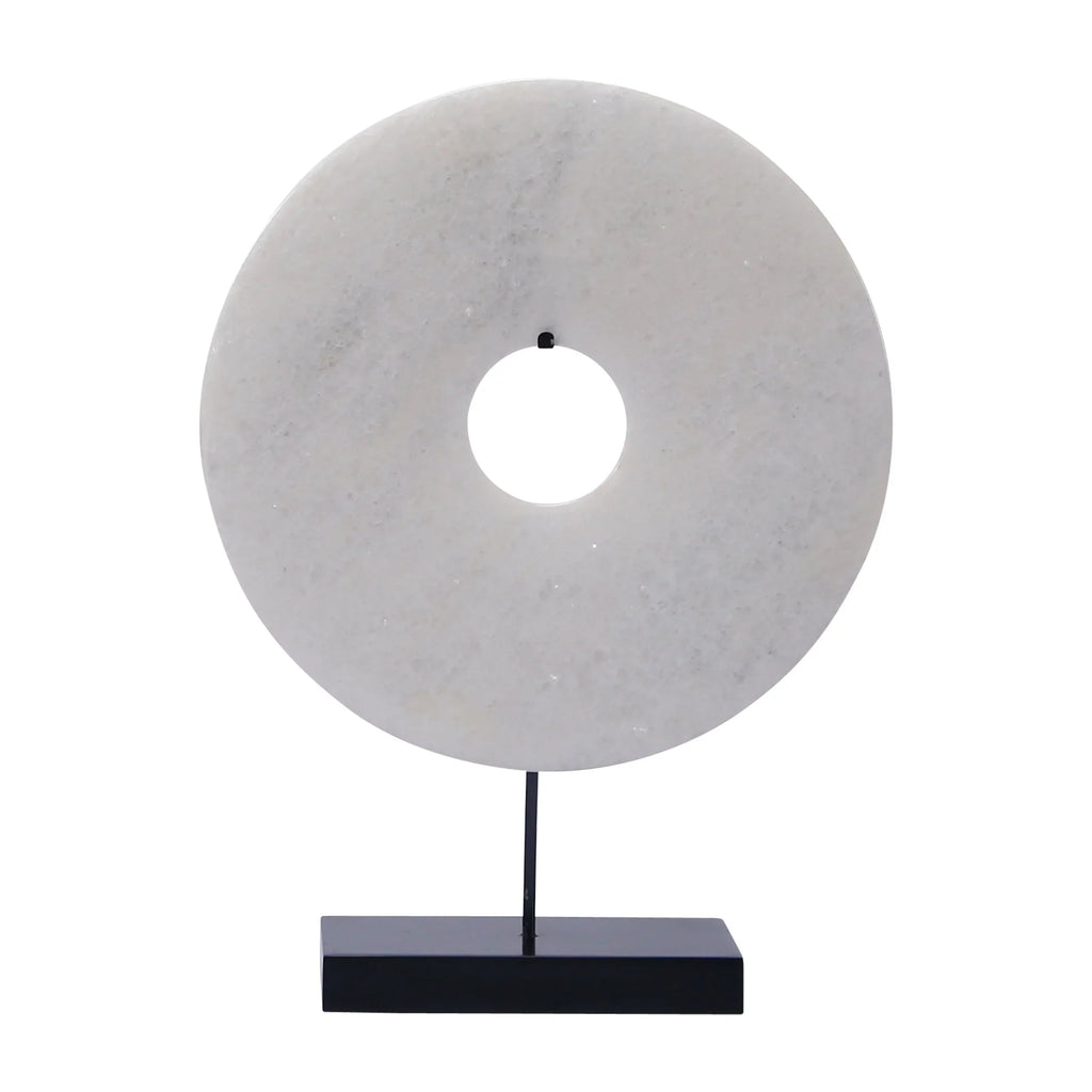 Artissance  Jade Disk Statue With Base, 16 Inch Tall, White - 16 inch