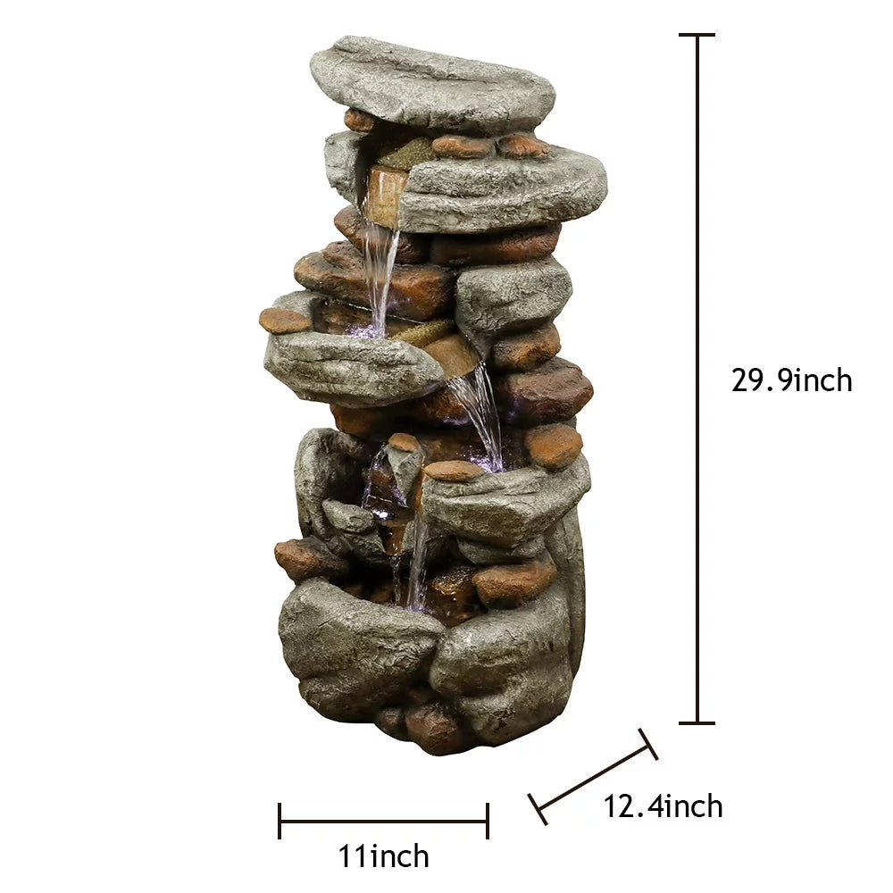 30-inch High Outdoor Water Fountain with LED Lights - Cascading Water Feature for Home, Garden, Patio and Deck Decor