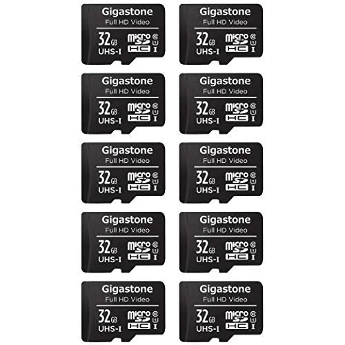 Gigastone 32GB Micro SD Card, FHD Video UHS-I U1 Class 10, for Surveillance, Security, Action Cameras, Drone, Dash Cams, 10 Pack (10x32GB)