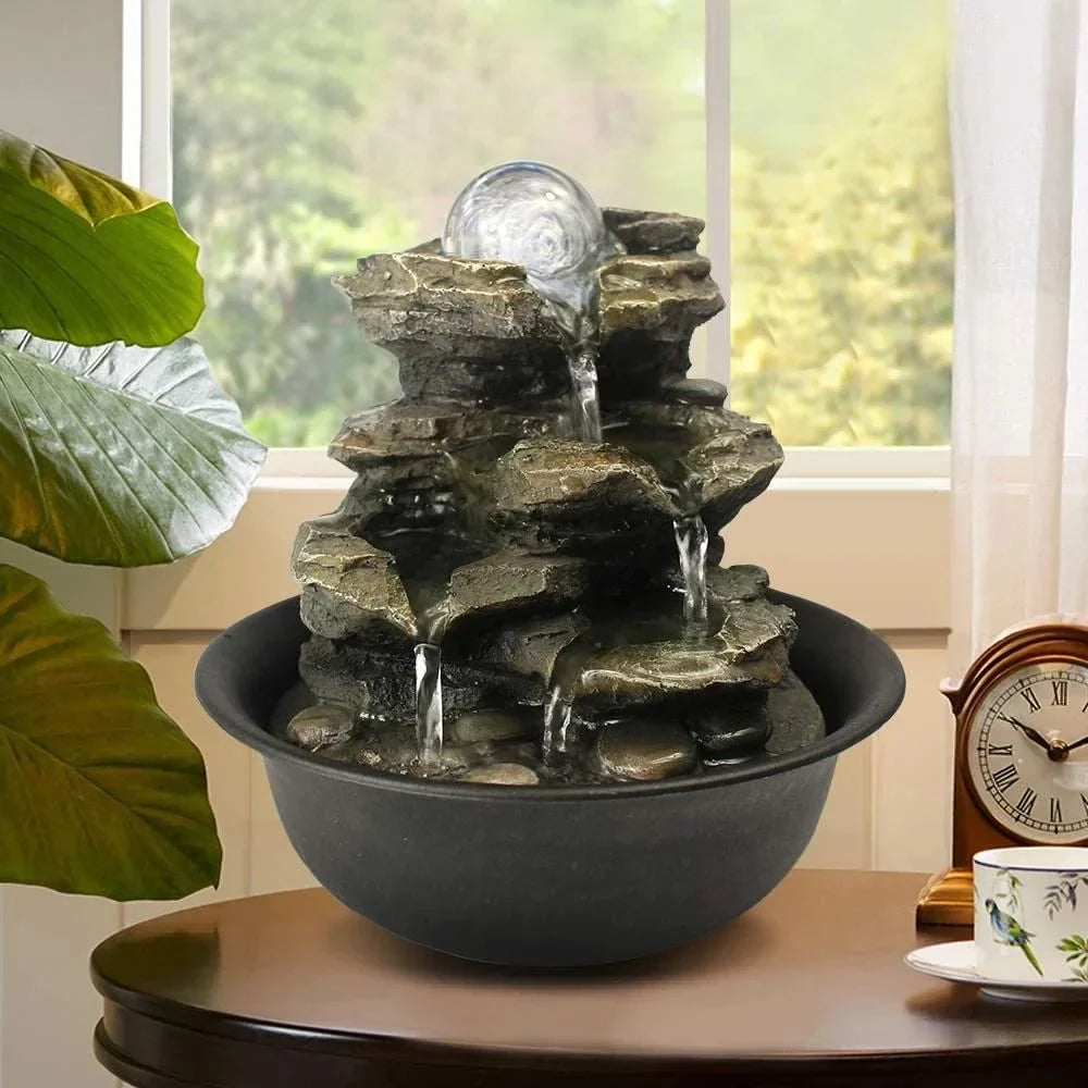 CoSoTower 8.3inches Rock Cascading Tabletop Water Fountain with LED Lights & Crystal Ball for Home Office Bedroom Relaxation