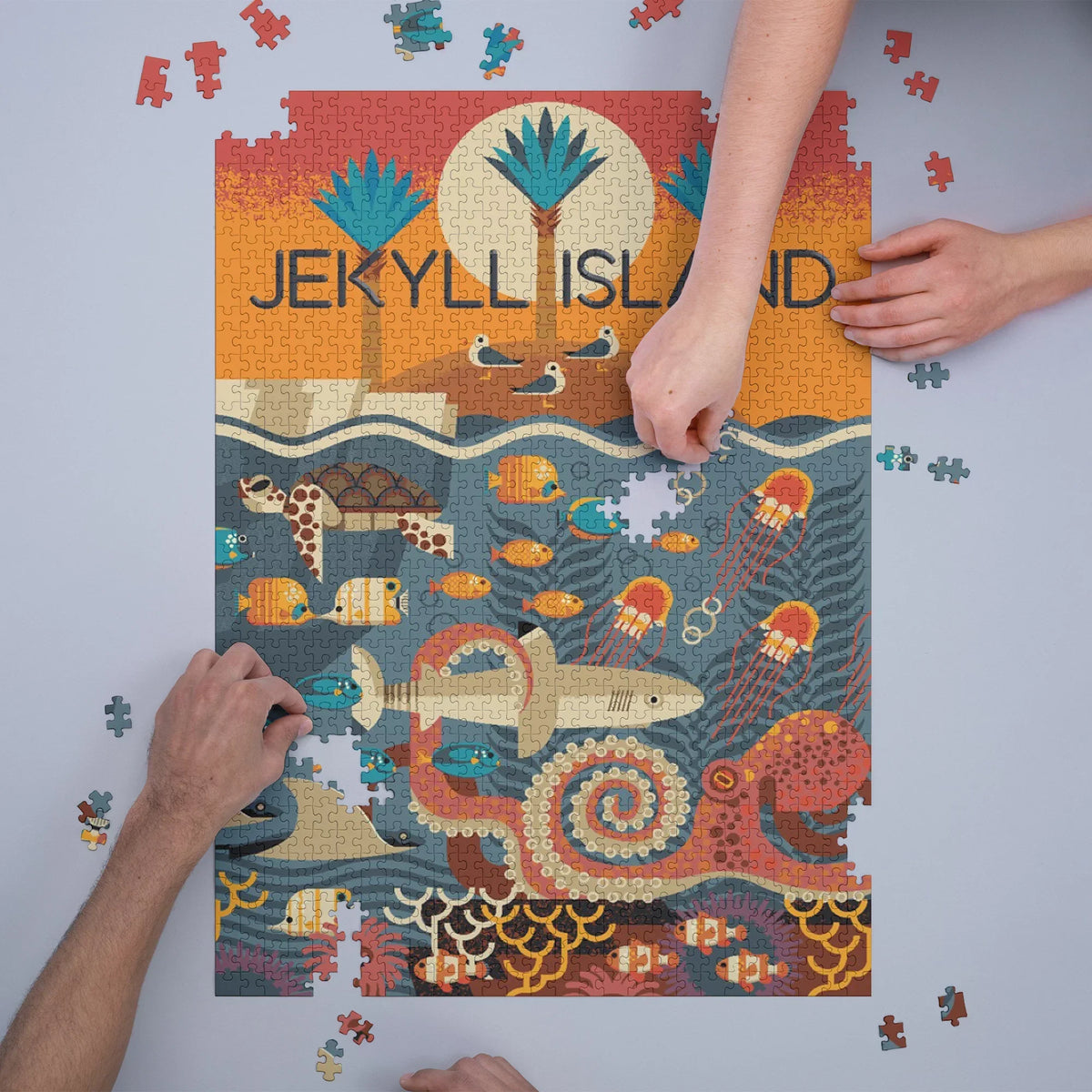 Jekyll Island, Georgia, Textured Geometric (1000 Piece Puzzle, Size 19x27, Challenging Jigsaw Puzzle for Adults and Family, Made in USA)