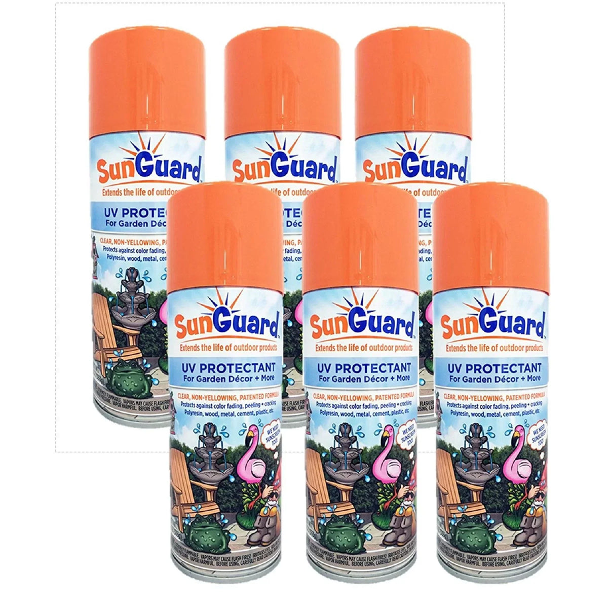 SUNGUARD UV Protectant Spray for Outdoor Decor, Furniture & More (6-Pack) Prevents Fading Peeling and Cracking