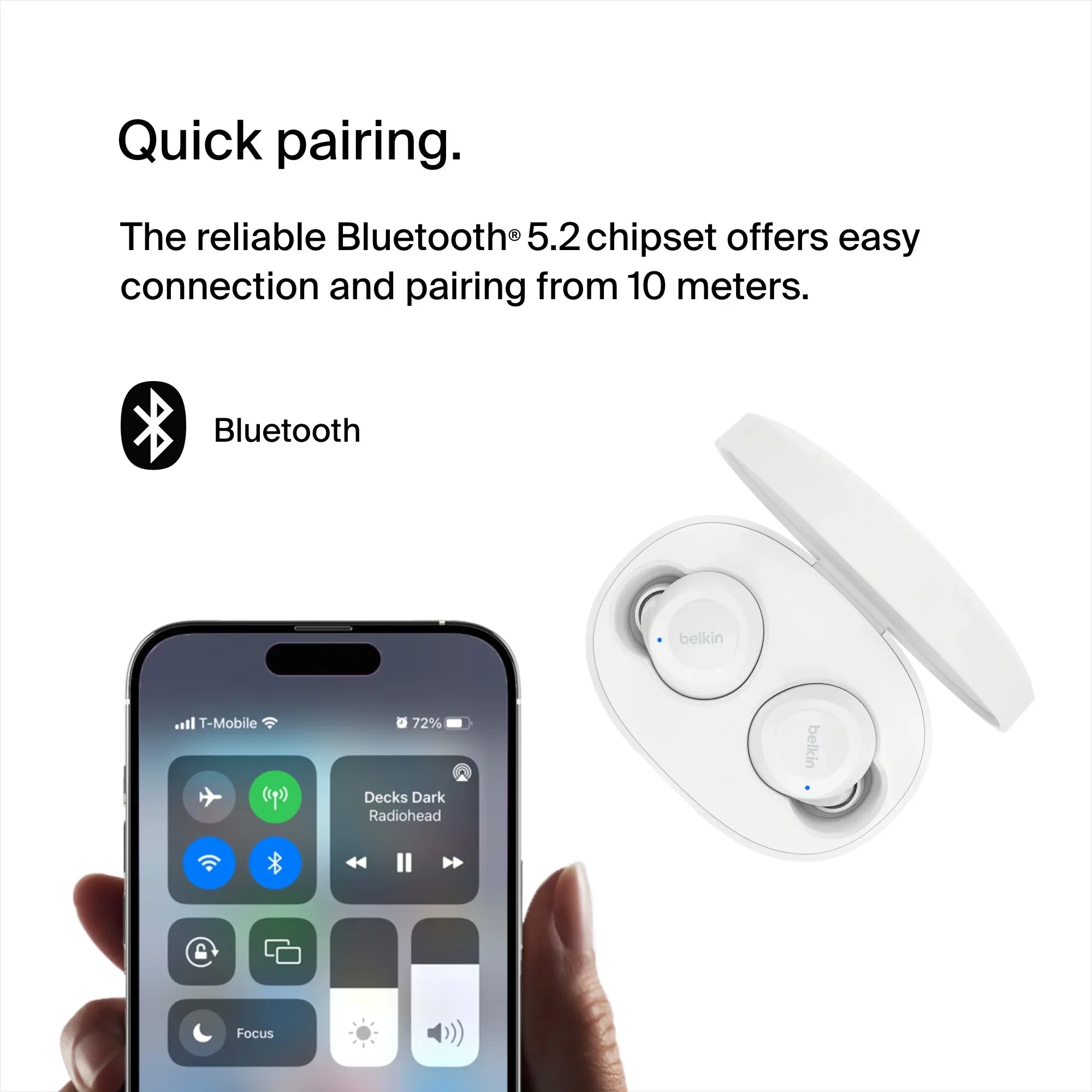 Belkin SoundForm™ Bolt, True Wireless Earbuds, Wireless Charging, IPX5 Sweat and Water Resistant, USB-C, Up to 28 Hours of Battery Life, iPhone, Galaxy, Pixel and More - White