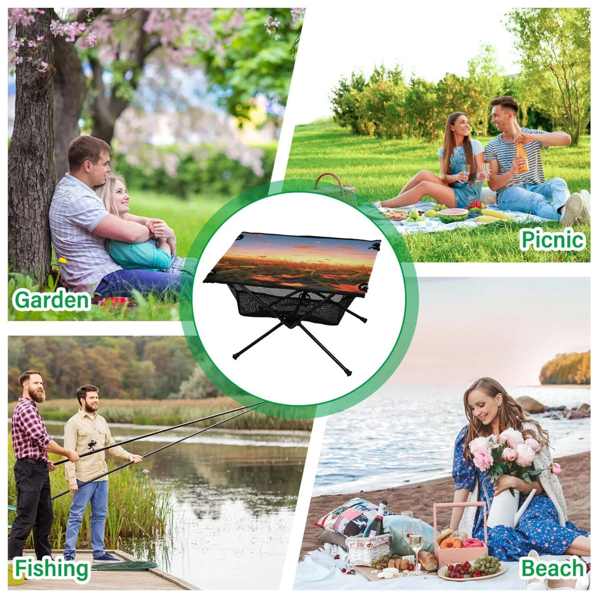 Autumn Leaves in Sunset Camping Folding Table Portable Beach Table with Storage Bag Compact Picnic Table for Outdoor Travel Fishing BBQ