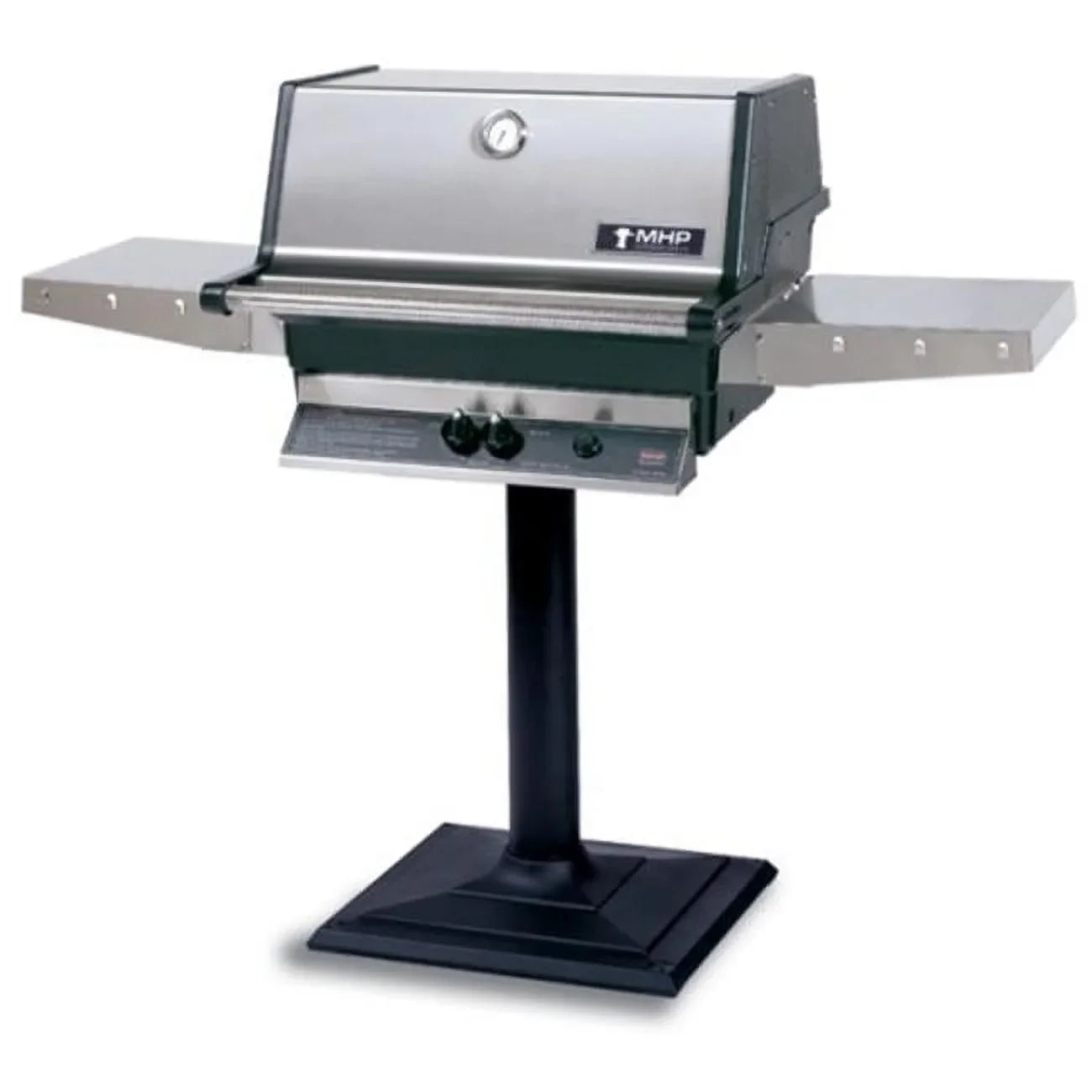 MHP TJK Model Heritage Series Natural Gas Grill with Drop Down Shelves on Patio Base